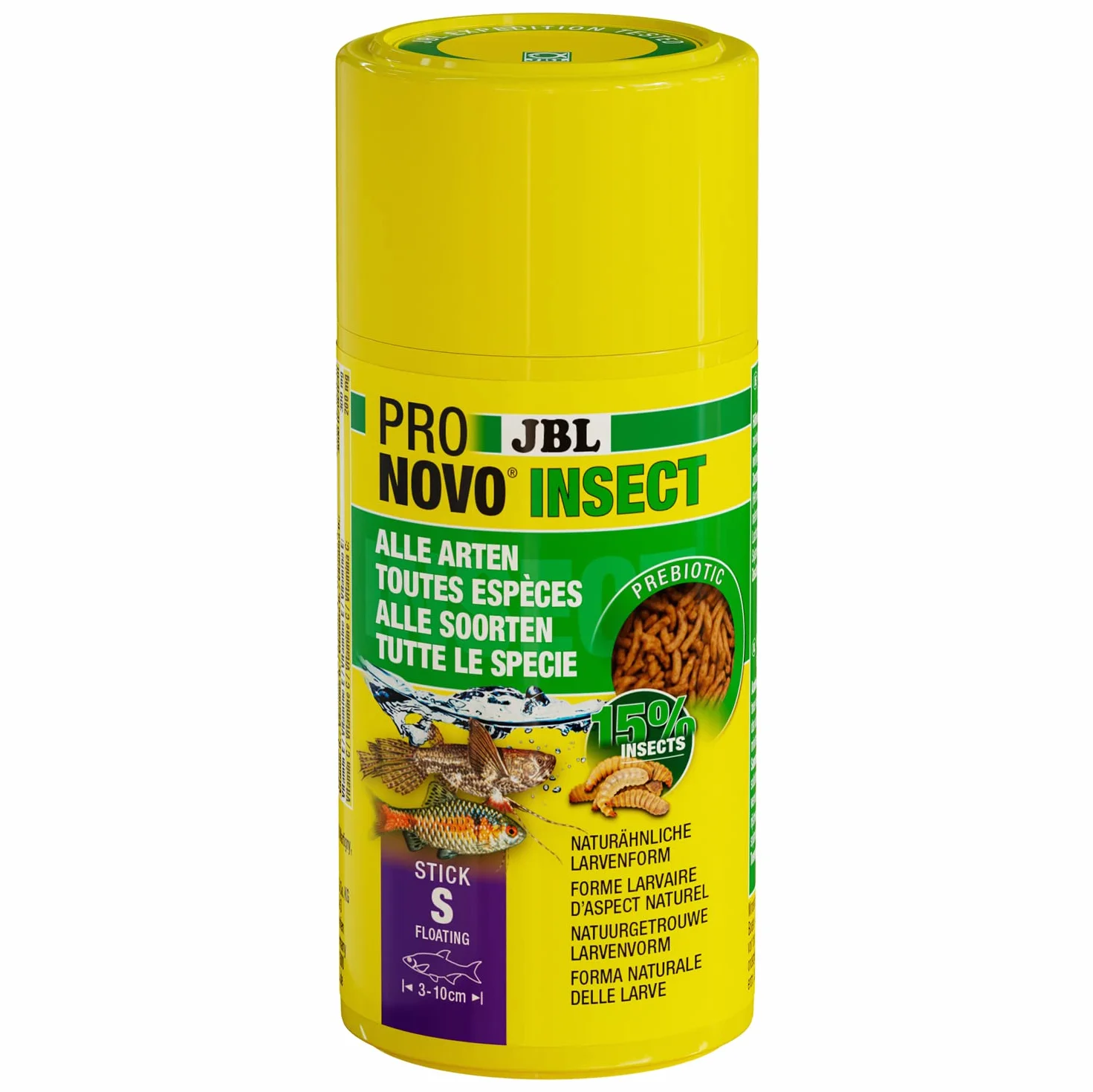 JBL PRONOVO INSECT STICK, Aliment pour Poissons d'Aquarium 3-10 cm, Bâtonnets, Doseur à clic, taille S, 100 ml