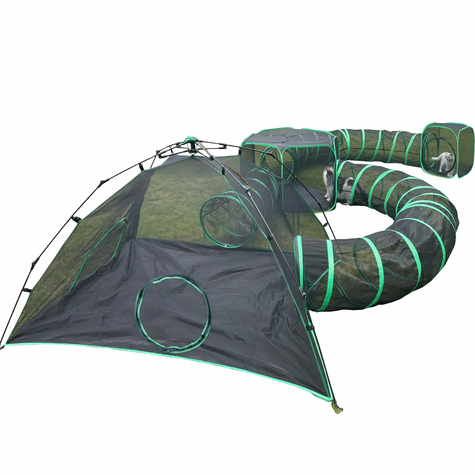 Pawtenda Aire de Jeu pour Chat 6 en 1 pour l'extérieur, enclos Portable avec 3 tentes et 3 Tunnels
