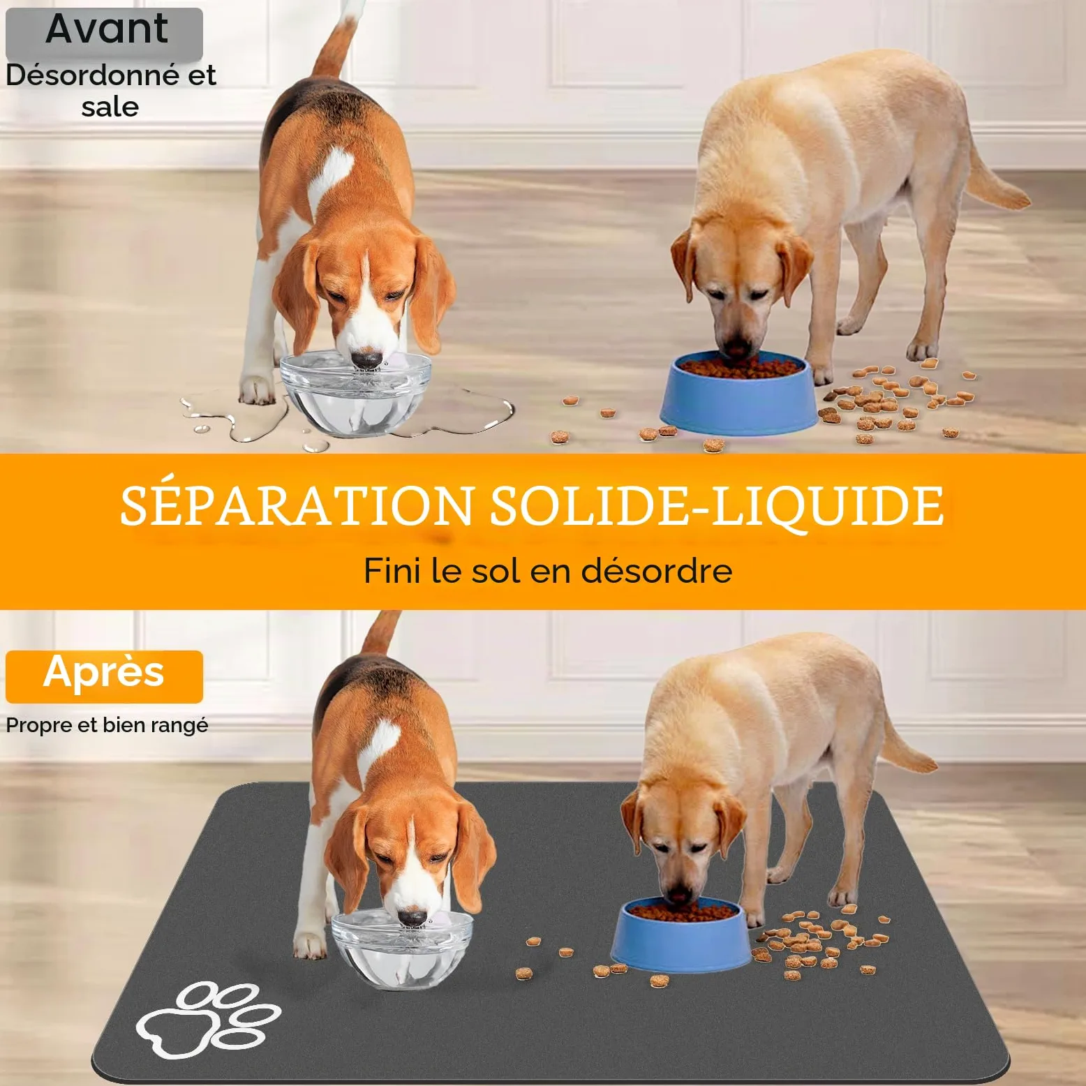 Tapis de nourriture pour chien, 100,1 x 80 cm, le plus grand tapis absorbant pour la nourriture et l'eau, tapis antidérapant pour gamelle pour chat, pas de taches, séchage rapide pour distributeur