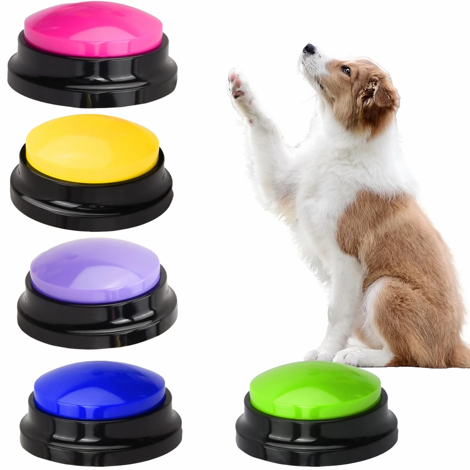 5 Pièces Chien Entraînement Boutons, Animaux Compagnie Communication Boutons, Enregistrable Boutons de Réponse Parlant, Dressage Buzzer pour Chien Chiots et Chat