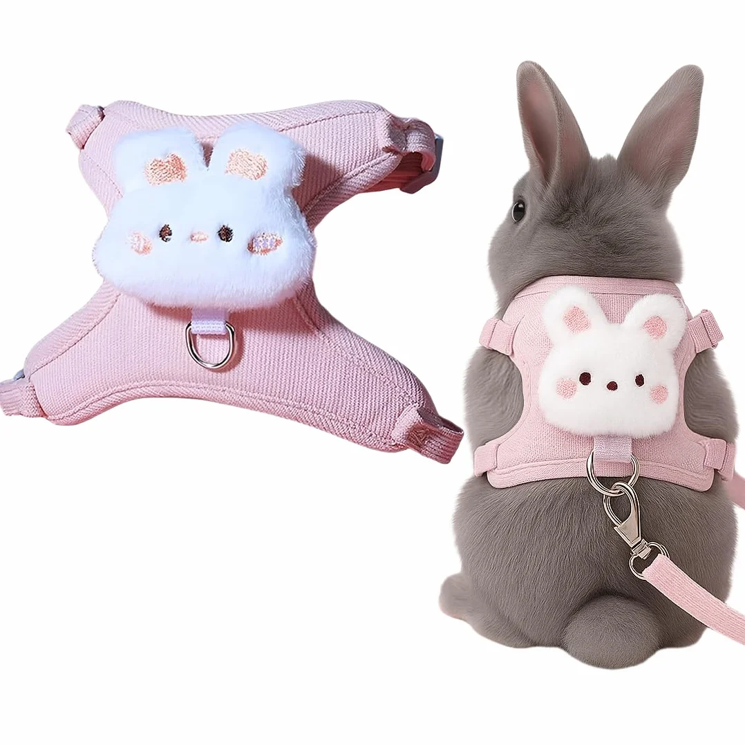 Harnais pour lapin nain réglable respirant rose taille ajustable 1-3 kg