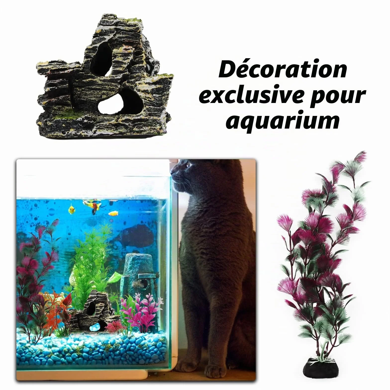 QUOZUO 25 Pièces Décoration Aquarium Artificielle Plante Rocher Polyrésine Grotte Cachette Poissons