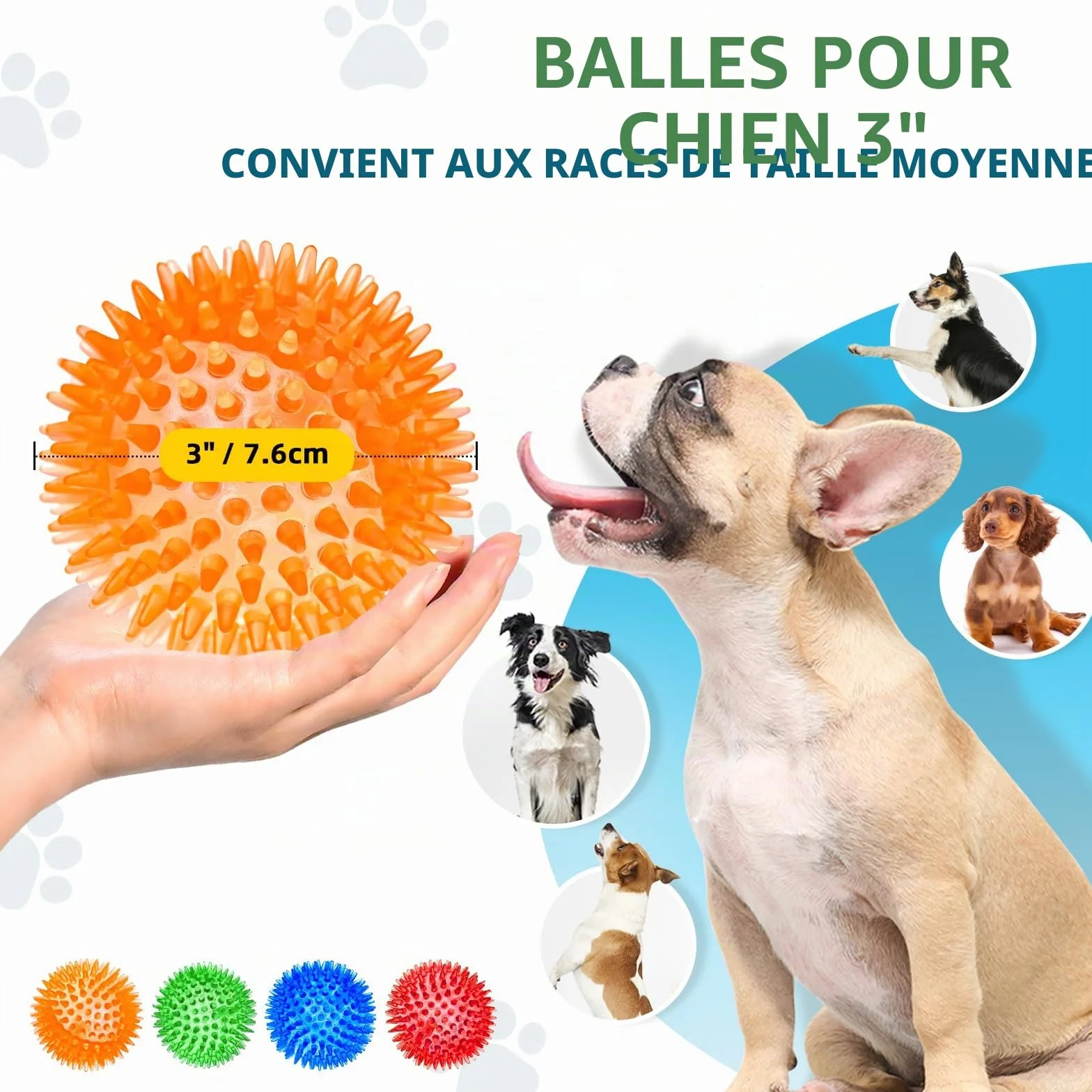 SHARLOVY Balles couineuses 7,6 cm pour Petits Chiens, 4 Couleurs, Jouets à mâcher durables pour Dentition