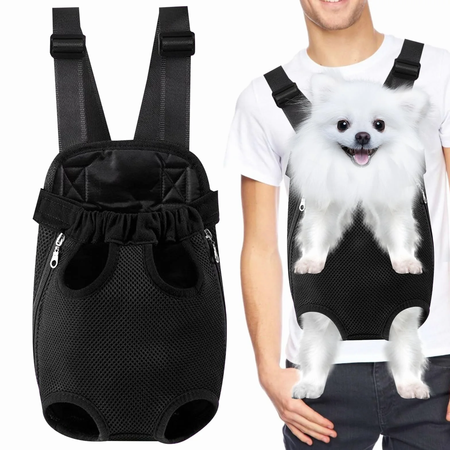 Sac Transport Chien Toile Respirante Trous Fixation Membres Petits Animaux 2,5-3,5 KG Noir