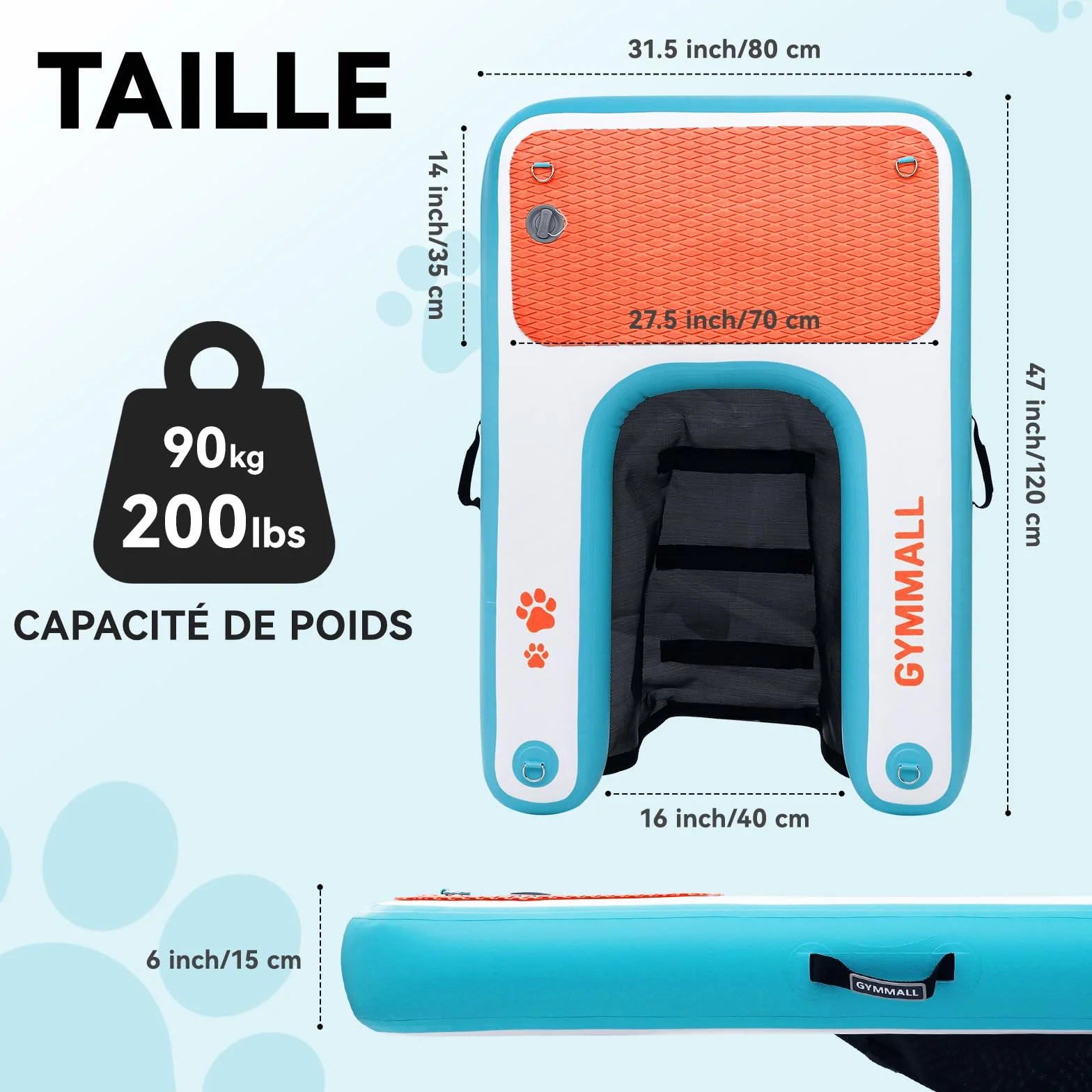Plateforme Flottante pour Chien 120x82cm Antidérapante Jusqu'à 100kg