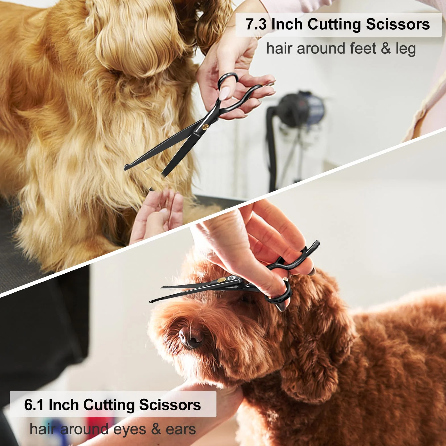 CIICII Ciseaux Toilettage Chien Professionnel, 7 Pouces Ciseaux Chien Toilettage avec Embouts de Sécurité Ronds (Ciseau Coupe Poils/Chat avec Ciseau Courbes) pour Domicile Salon Bricolage (Noir)