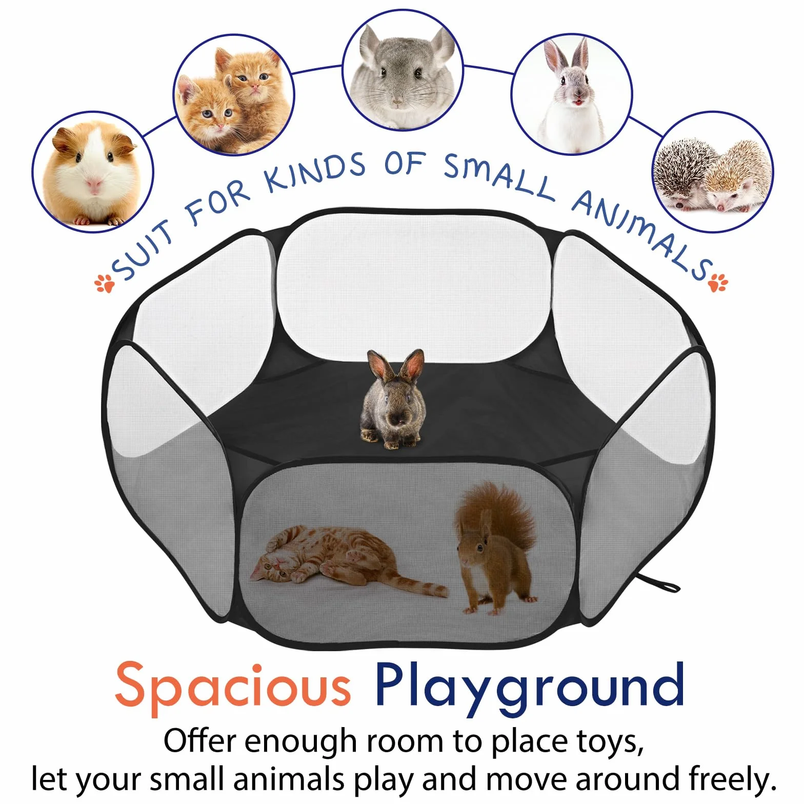 Parc pour Petits Animaux Imperméable avec Cadre en Fil d'acier, Clôture Extérieure pour Poussin Chiot Lapin, Noir