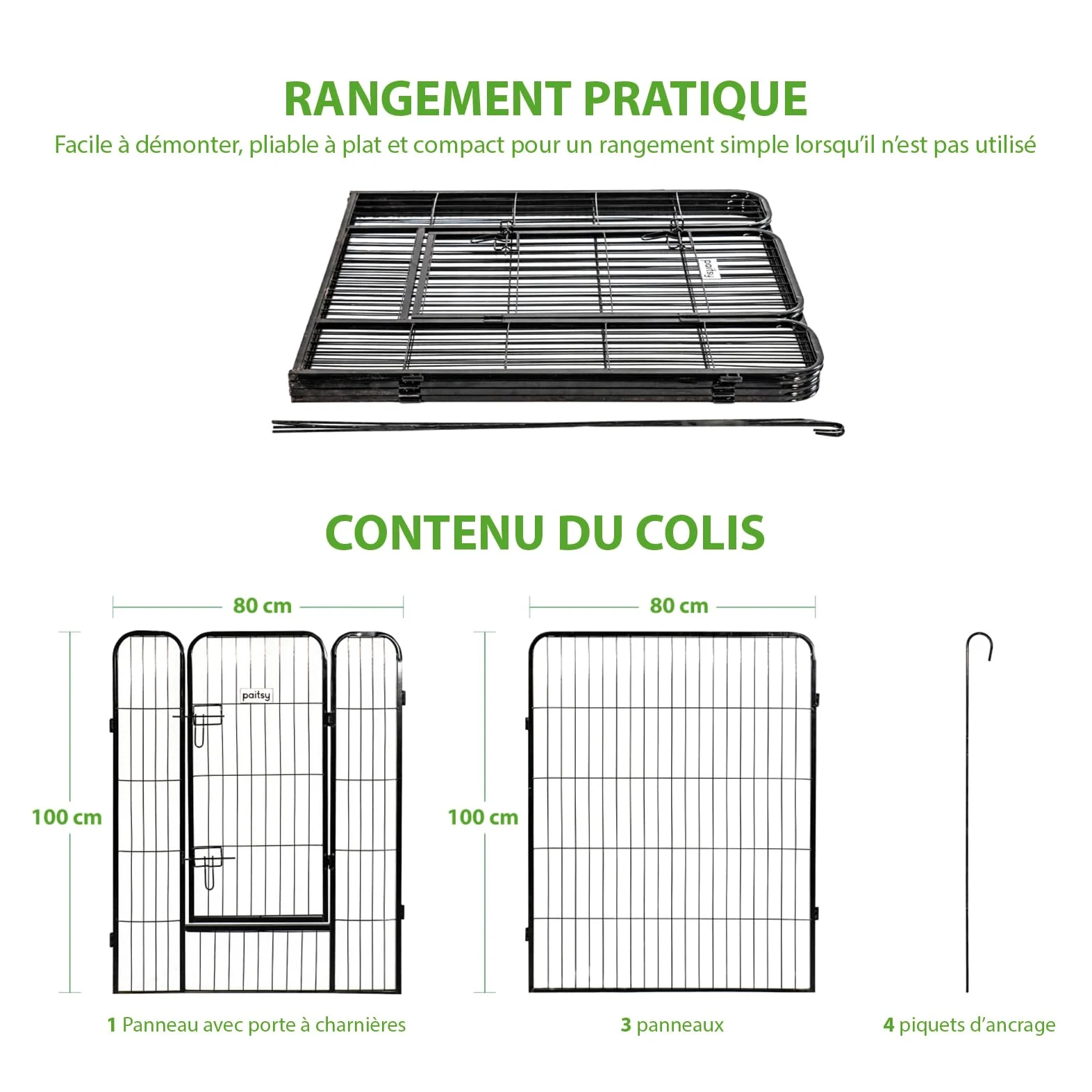 Parc Enclos pour Chien Chiot et Lapin GARDEO80x100x4, 4 Panneaux 80X100cm, 0,64M2, modulable, intérieur et extérieur, Pliable, Garantie 5 Ans