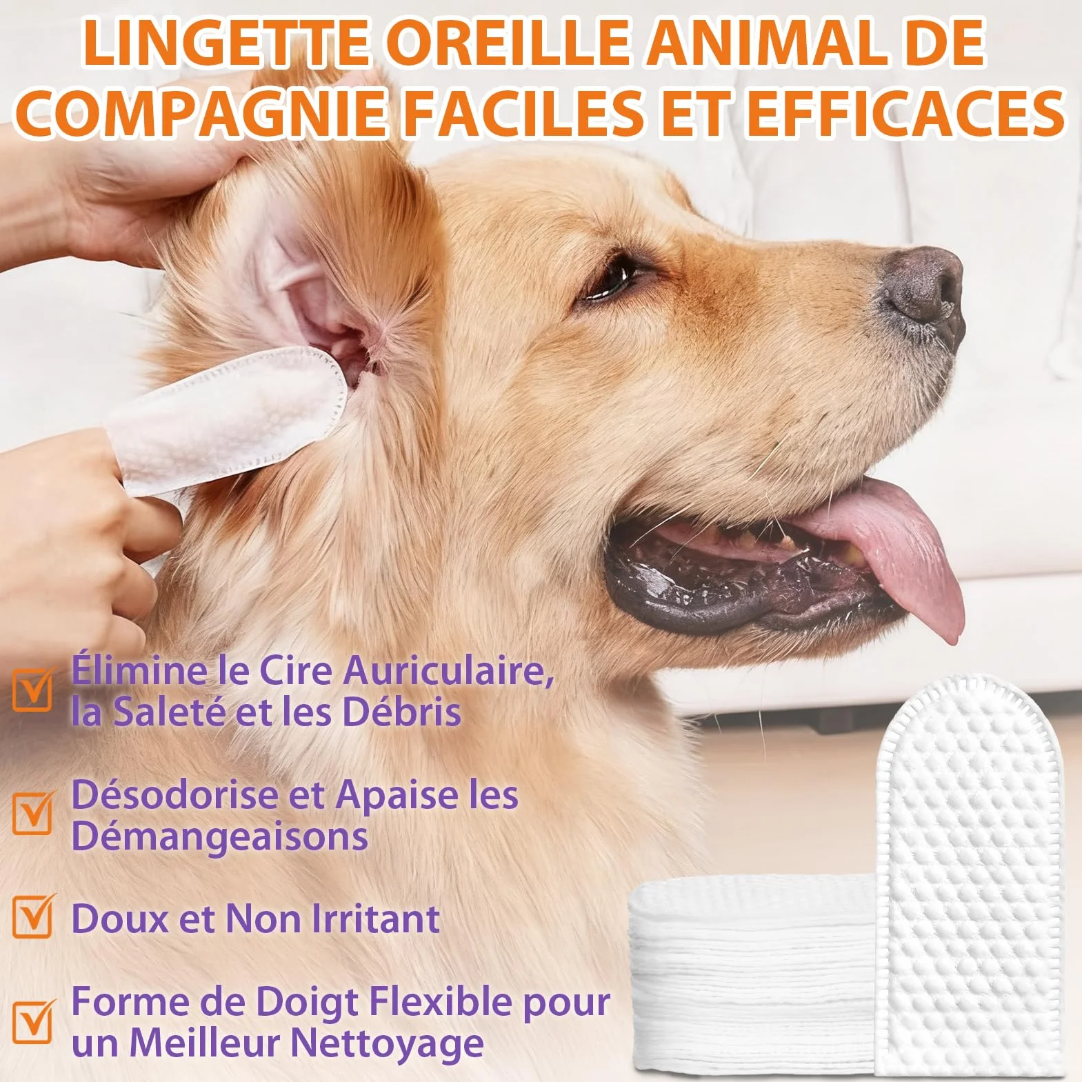 Pjordo Nettoyant pour oreilles de chien avec aloe vera et hamamélis - Lingettes et solution nettoyante