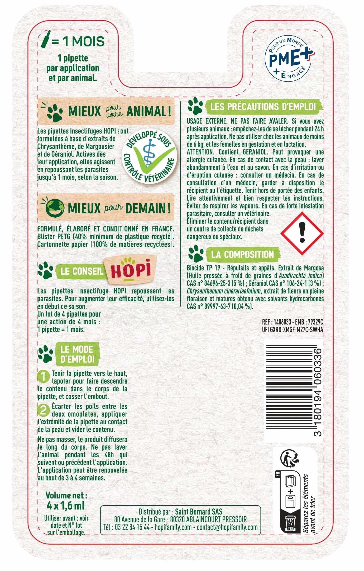 HOPI Pipette Anti Puces Chat 6 kg - 4 Mois Protection Puces Tiques Moustiques - Extraits de Plantes - Fabriqué en France
