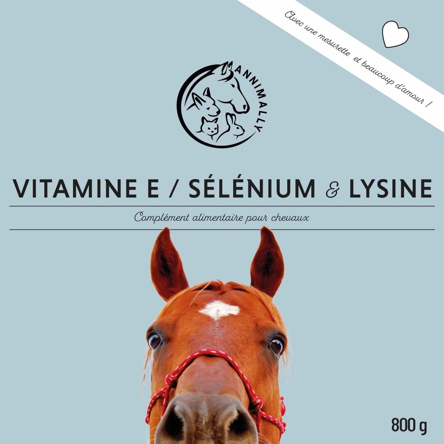 Annimally Sélénium, Vitamine E, L-Lysine Poudre pour Chevaux 800g - Complexe de Vitamine E, L-Lysine et Sélénium pour Soutenir la Musculature et Les Performances - Complément Alimentaire pour Cheval