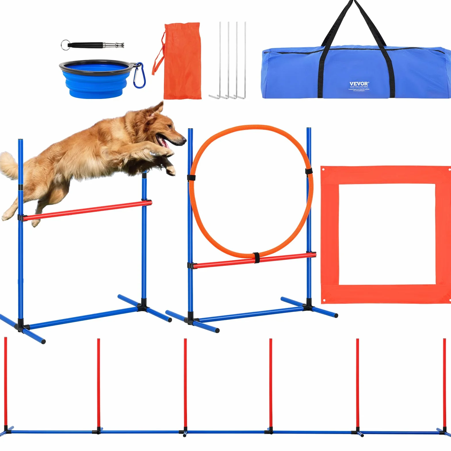 VEVOR Équipements d'Entraînement Agilité pour Chien, Ensemble 4PCS, Parcours Obstacles avec Haies Réglables