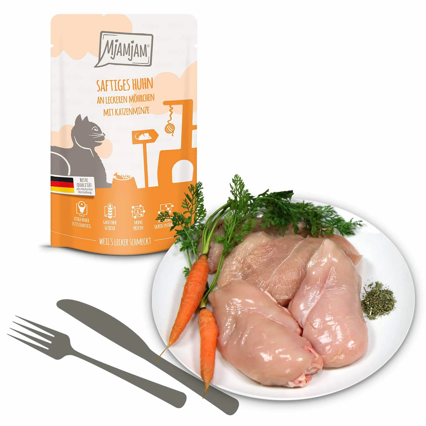 MjAMjAM nourriture humide pour chats emballage mixte poulet bœuf cœurs 12 x 125 g sans céréales