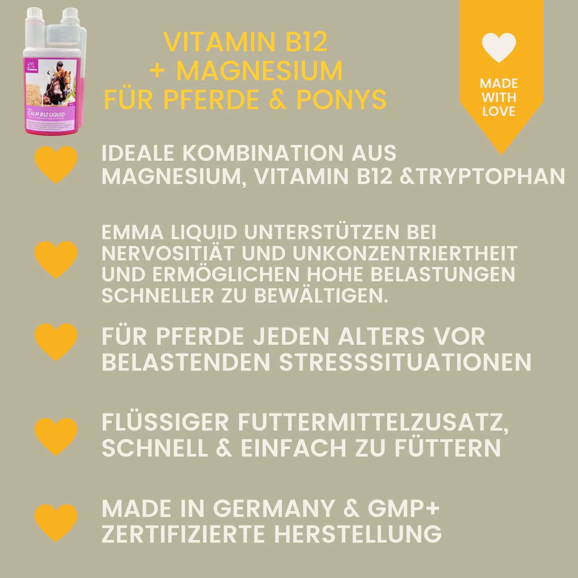 Magnésium Cheval Vitamine B12 I Calm I Anti-Stress pour Calmer Les nerfs L tryptophane Liquide I VIT B 12 pour l'anxiété Relax I pour Le Transport I soutient la sérénité Cheval nerveux Haute Dose 1L