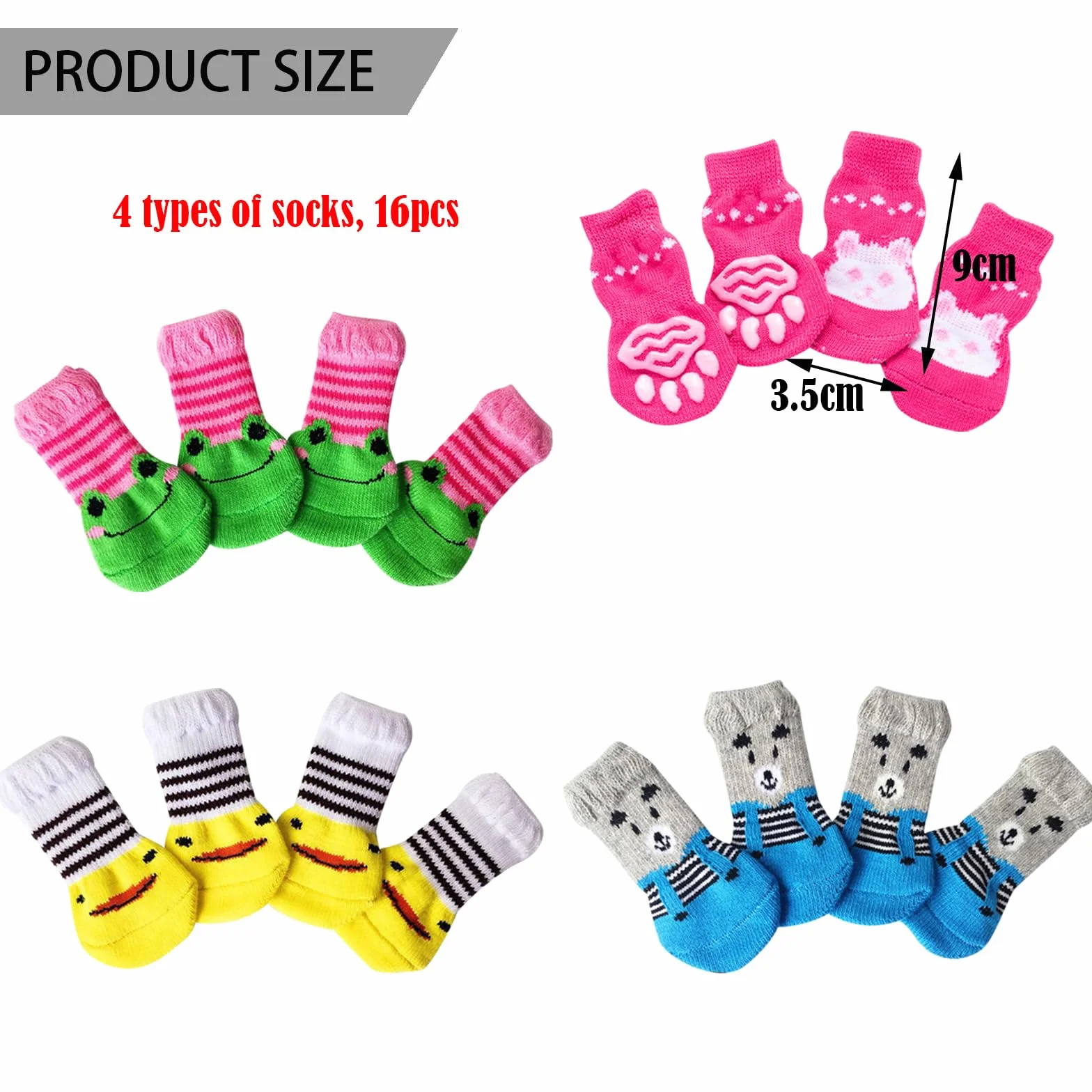 Chaussettes Antidérapantes pour Chien et Chat 16PCS Protège-Pattes Chaussons Petits Animaux