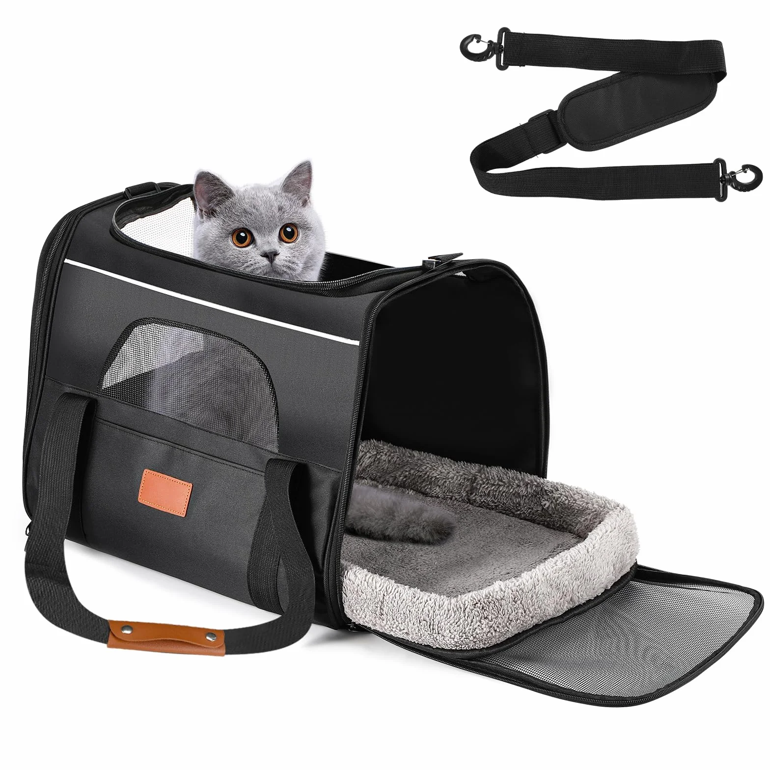 Transporteur pour Chat,Boîte de Transport pour Chat et Chien, Pliable avec bandoulière,Caisse de Transport Chat Respiran,Chats de Grande Taille et Moyenne jusqu'à 9 kgour