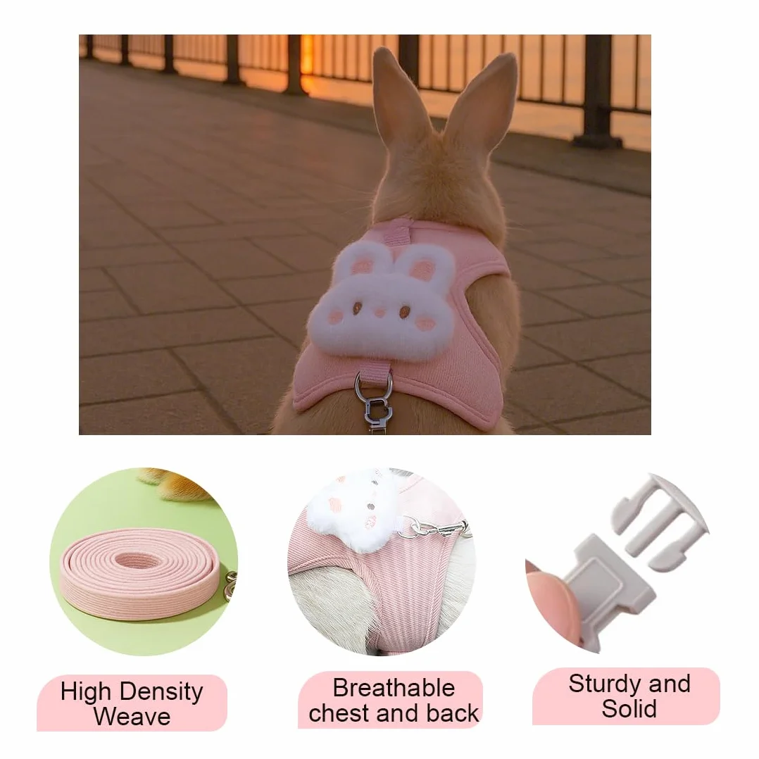 Harnais pour lapin nain réglable respirant rose taille ajustable 1-3 kg