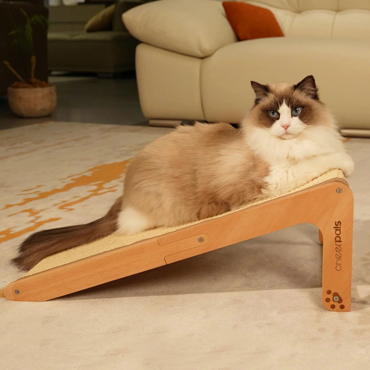 CheerPals Arbre à chat double face en sisal pour chat - 63 cm de haut - Bois de hêtre massif et sisal naturel - Arbre à chat en forme de L pour tous les chats - Pour jouer, se détendre