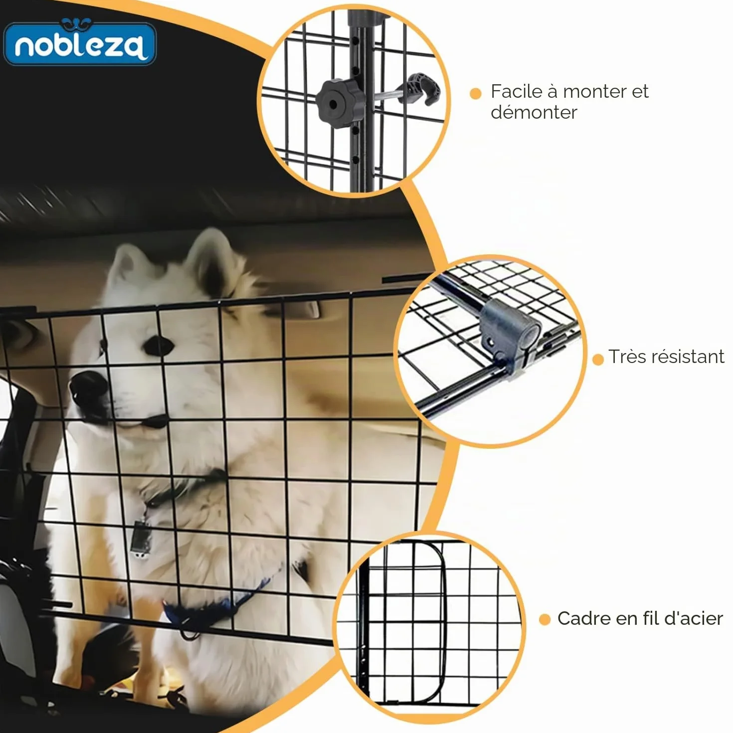 Nobleza Barrière de Voiture pour Animaux Domestiques, Barrière de Sécurité Universelle Extensible pour Chien, 96-145x30cm
