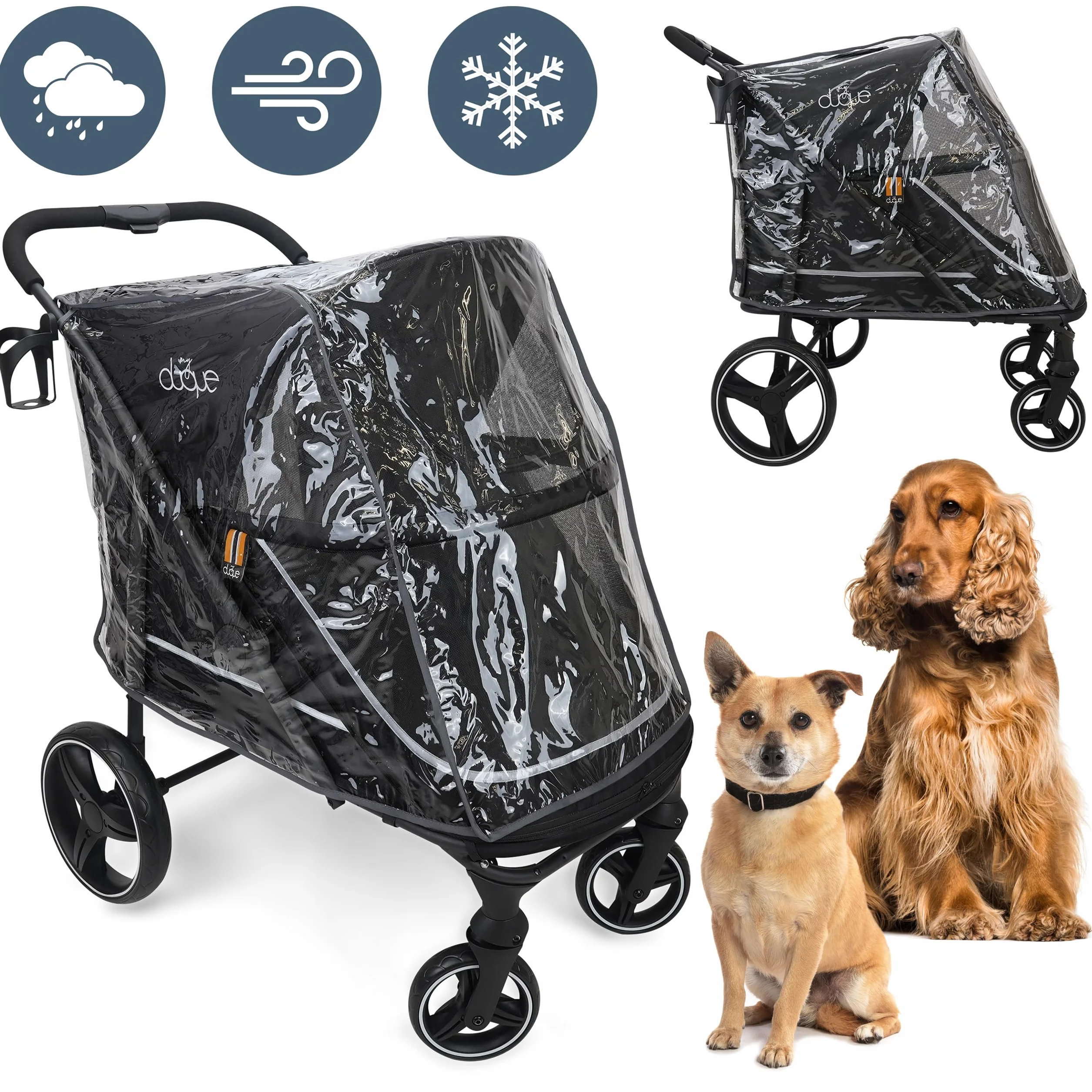 DUQUE Poussette pour Animaux CHAMP Pliante 50 kg Noir avec Housse de Pluie