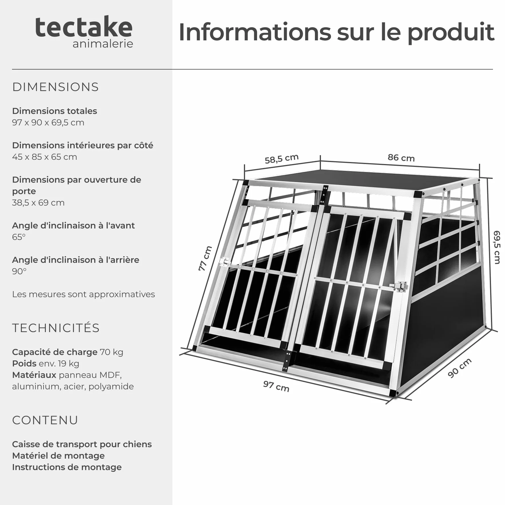 Tectake Double Cage de Transport pour Chien 97 x 90 x 69,5 cm