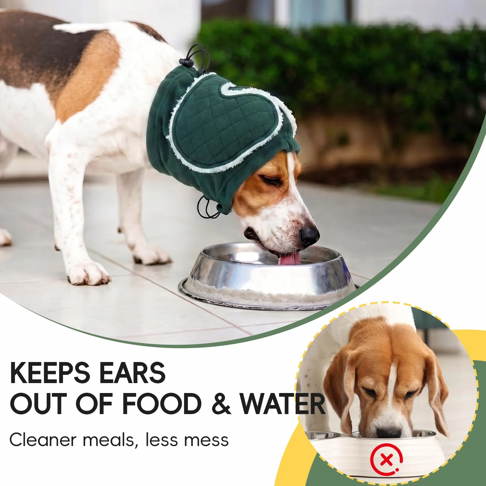 Protection Oreilles Chien Rembourrage Réglable Anti-Grattage Atténuation Bruit Vert XL