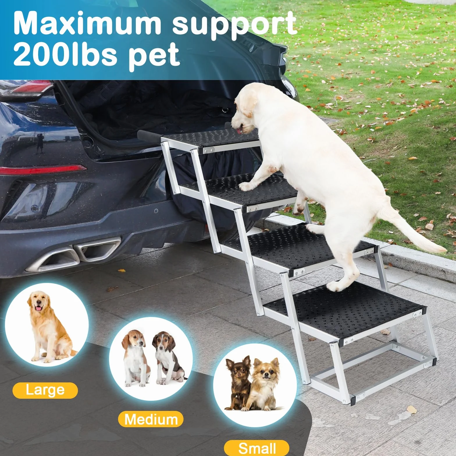 Uross Escalier pour Chien pour Voiture 4 Marches - Rampe d'accès Pliable pour Voiture et SUV, Rampe d'accès en Aluminium pour Grands Chiens, Escalier Télescopique pour Camion, Lit Haut