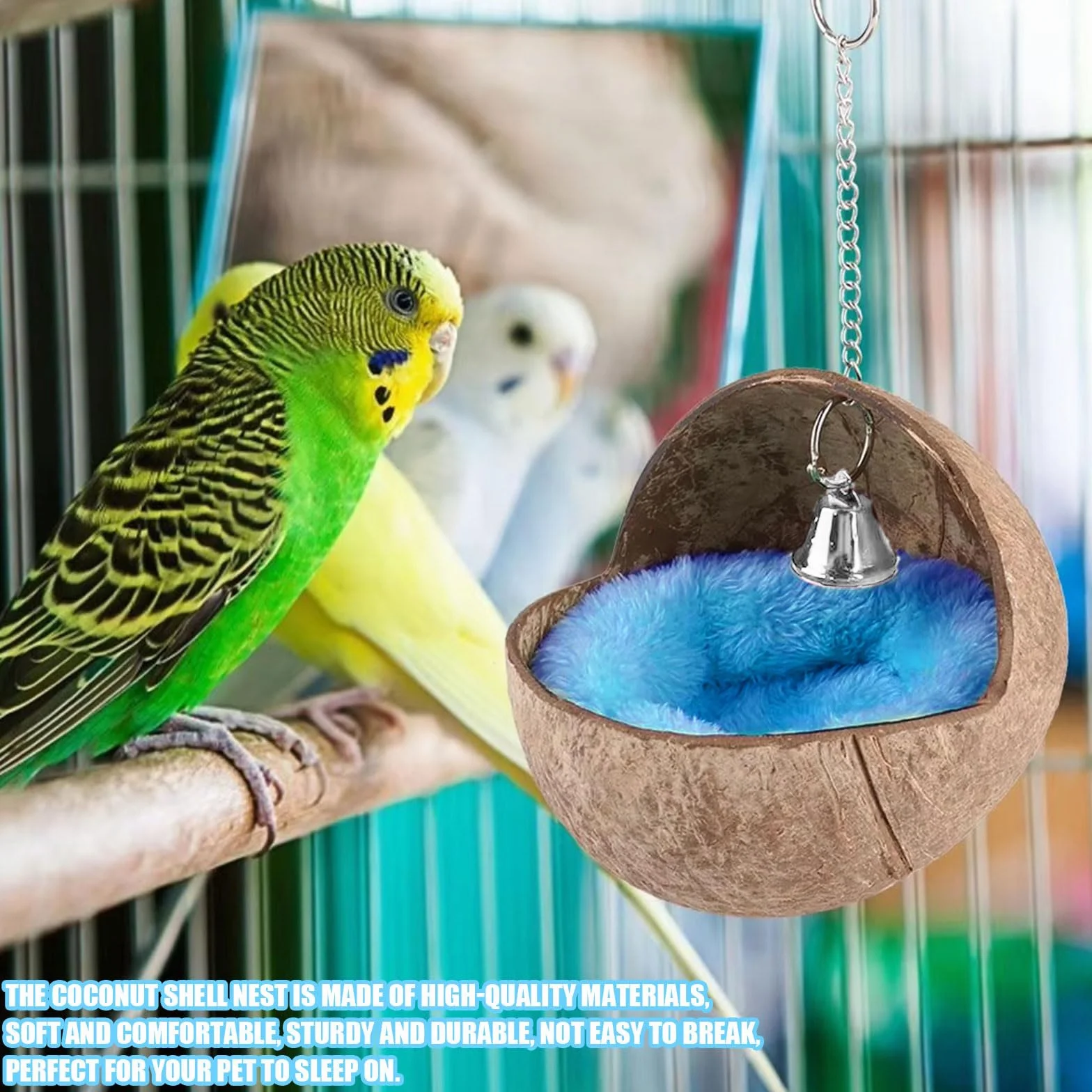 Nid d'oiseau en coquille de noix de coco naturelle pour perroquet, nichoir suspendu 1 pièce