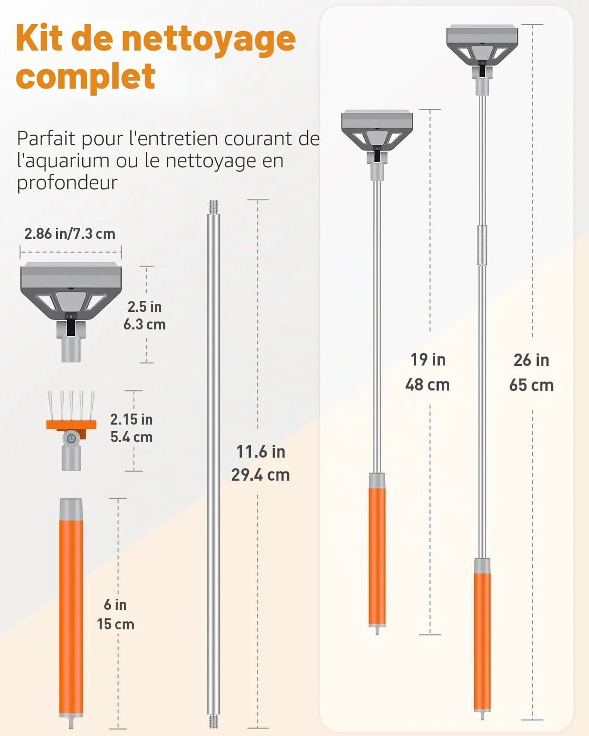 Pawfly Grattoir à Algues pour Aquarium 2 en 1, 66cm Nettoyeur Vitre avec Brosse & 5 Lames Acier Inoxydable