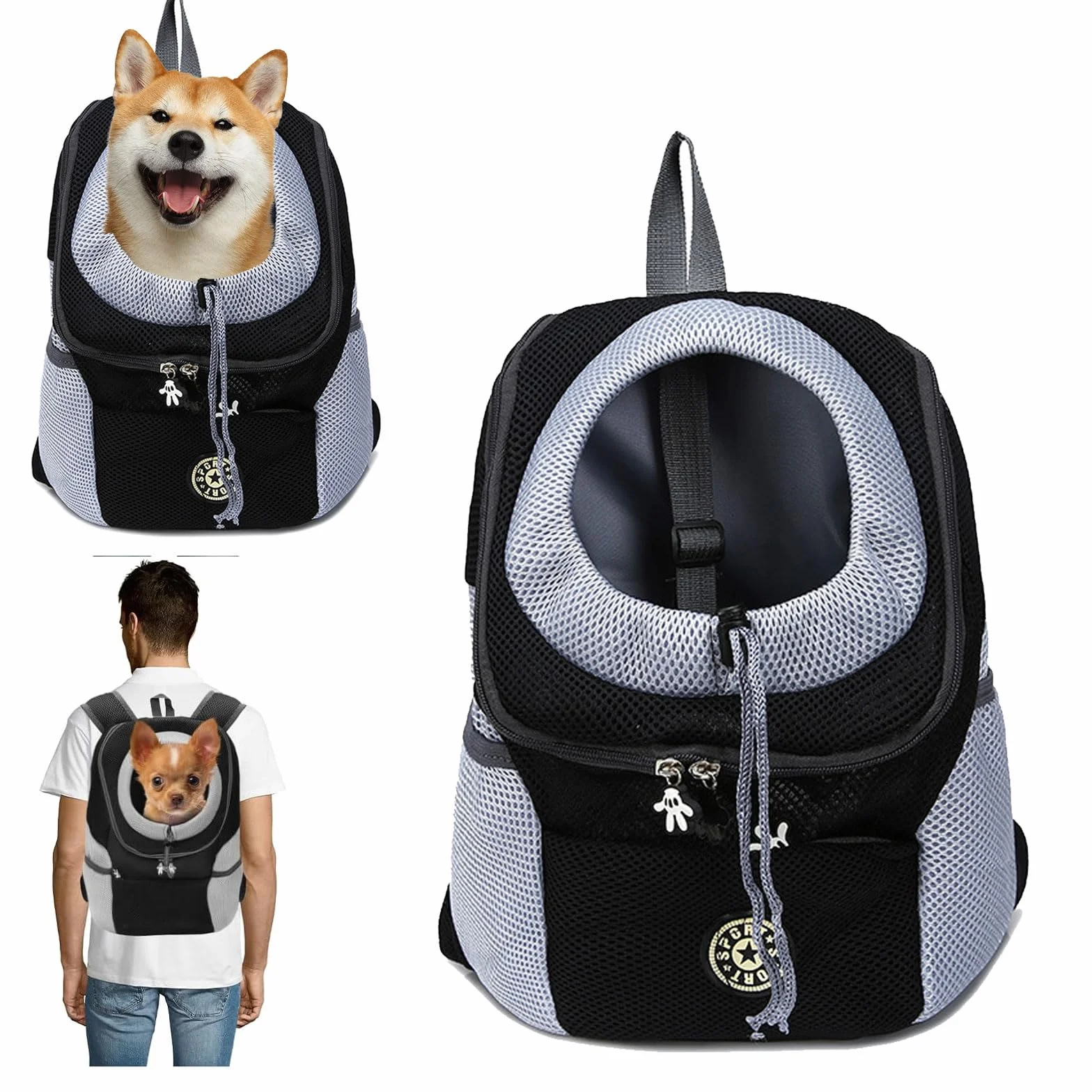 Sac à Dos Chien Porte Chien Ventral 7,5 kg Transport pour Chiens et Chats Pliable Ajustable Respirante