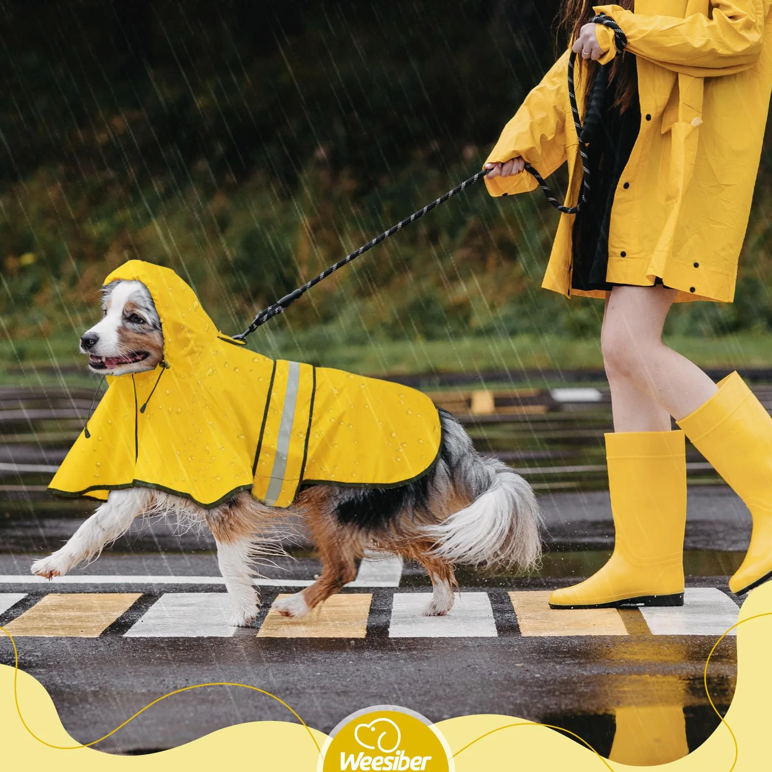Weesiber Manteau de Pluie Imperméable Réfléchissant pour Chien, Étanche Ultraléger Aéré, Veste Ajustable Poncho (S, Jaune)