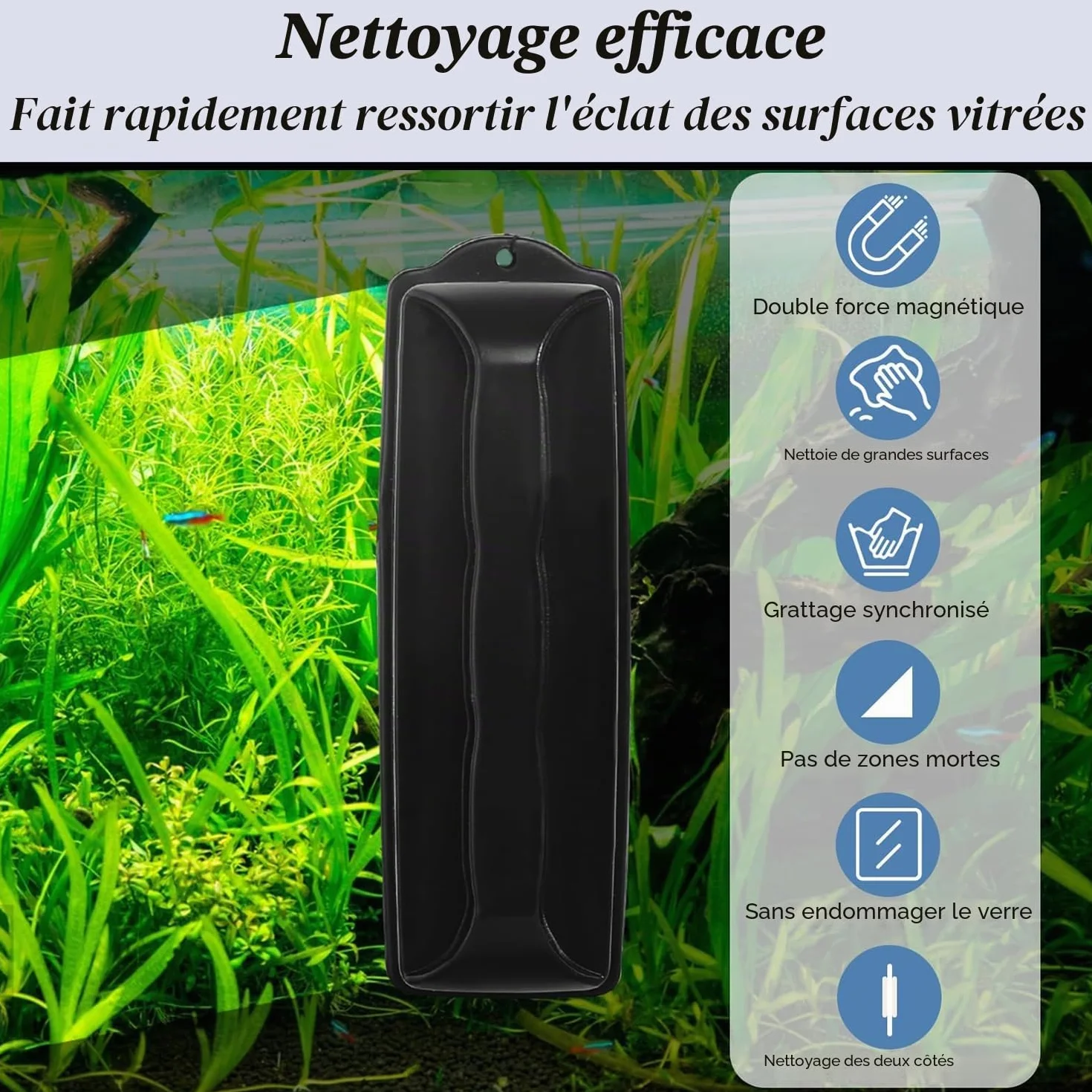 Nettoyeur de vitre magnétique pour aquarium Verre Brosse ≤10 mm