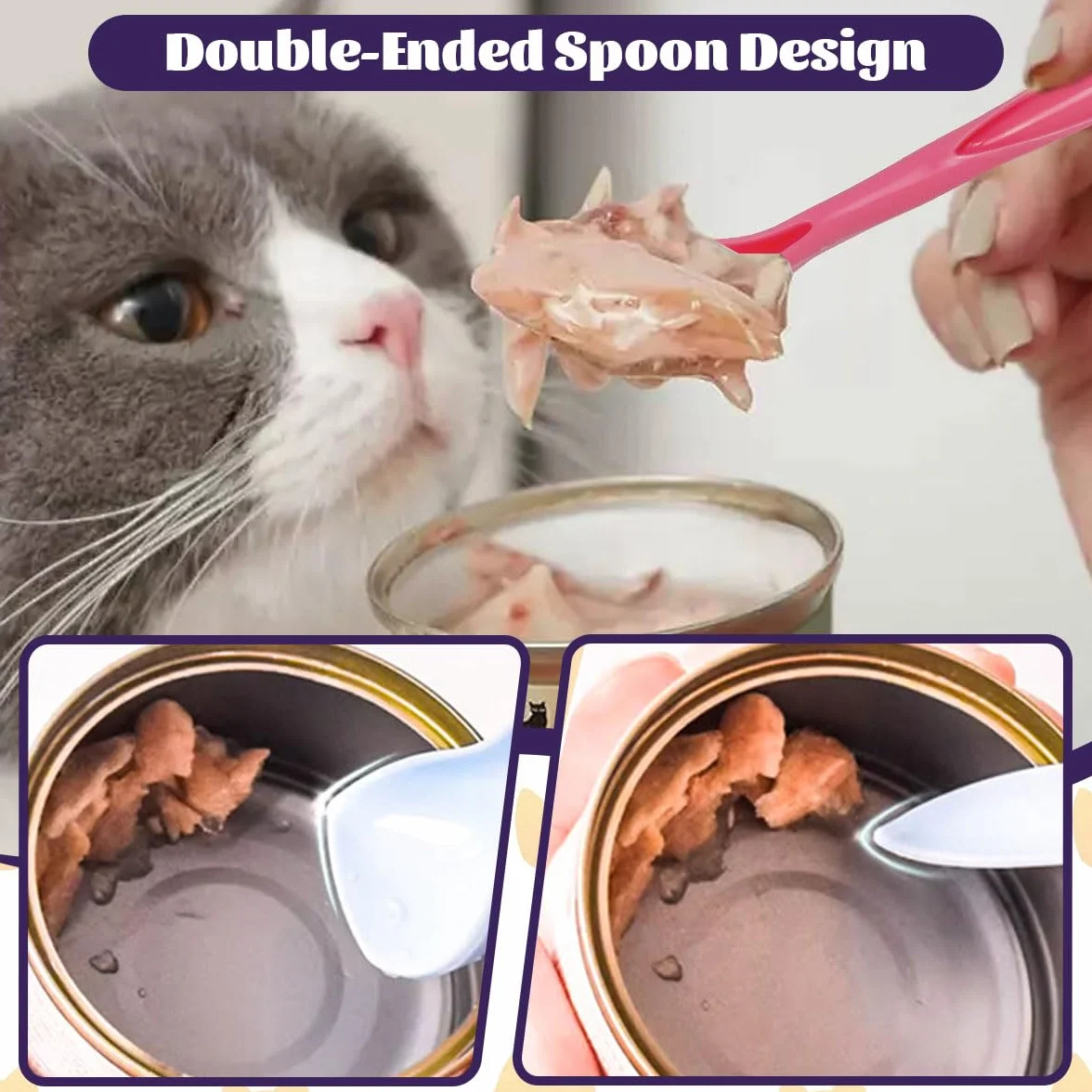 Lot De 6 Couvercles De Boîte De Nourriture pour Chat avec 6 Cuillères en Silicone 70g 85g 200g 400g