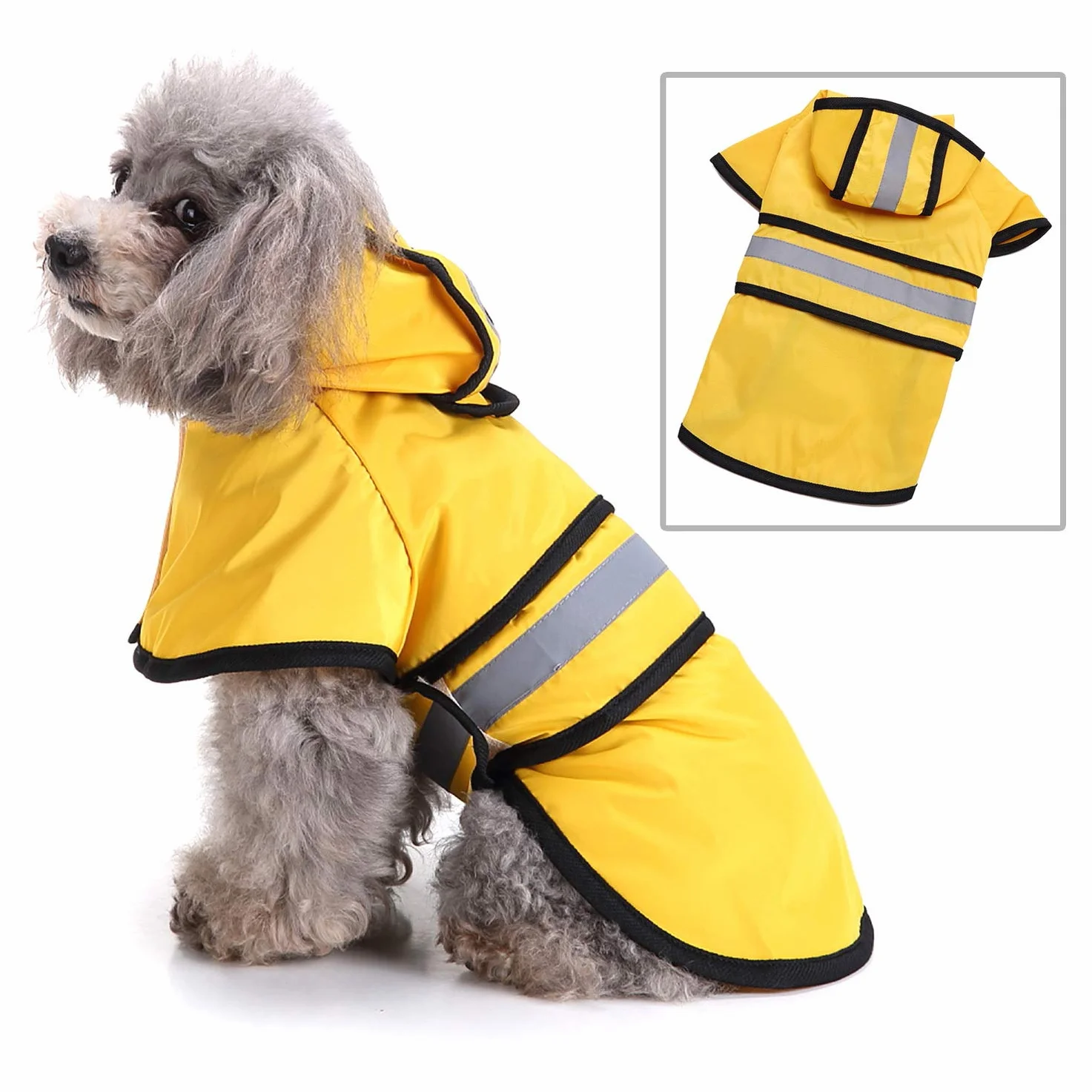 smalllee_lucky_store réfléchissante Manteau Chien Pluie avec Capuche Manteau imperméable avec Trou de Laisse légère réglable Poncho pour Petite Moyenne et Grande Taille Chiens,Jaune,M
