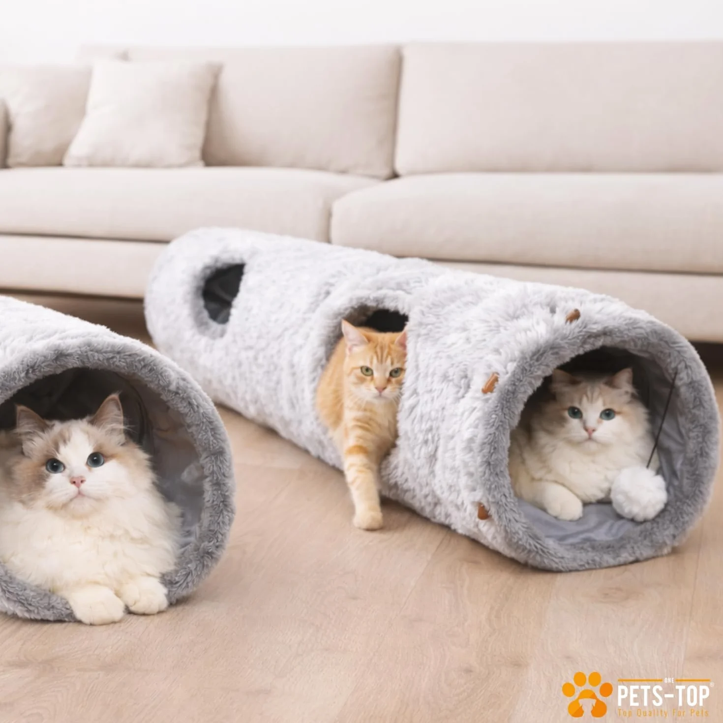 One PETS-TOP Tunnel Chat – Tunnel pour Chat XXL – Jouet Intéractif pour Interieur – en Peluche Douce – Tunnel Chien Furet Lapin – Tapis Cabane Cat Tunnel – 120 cm