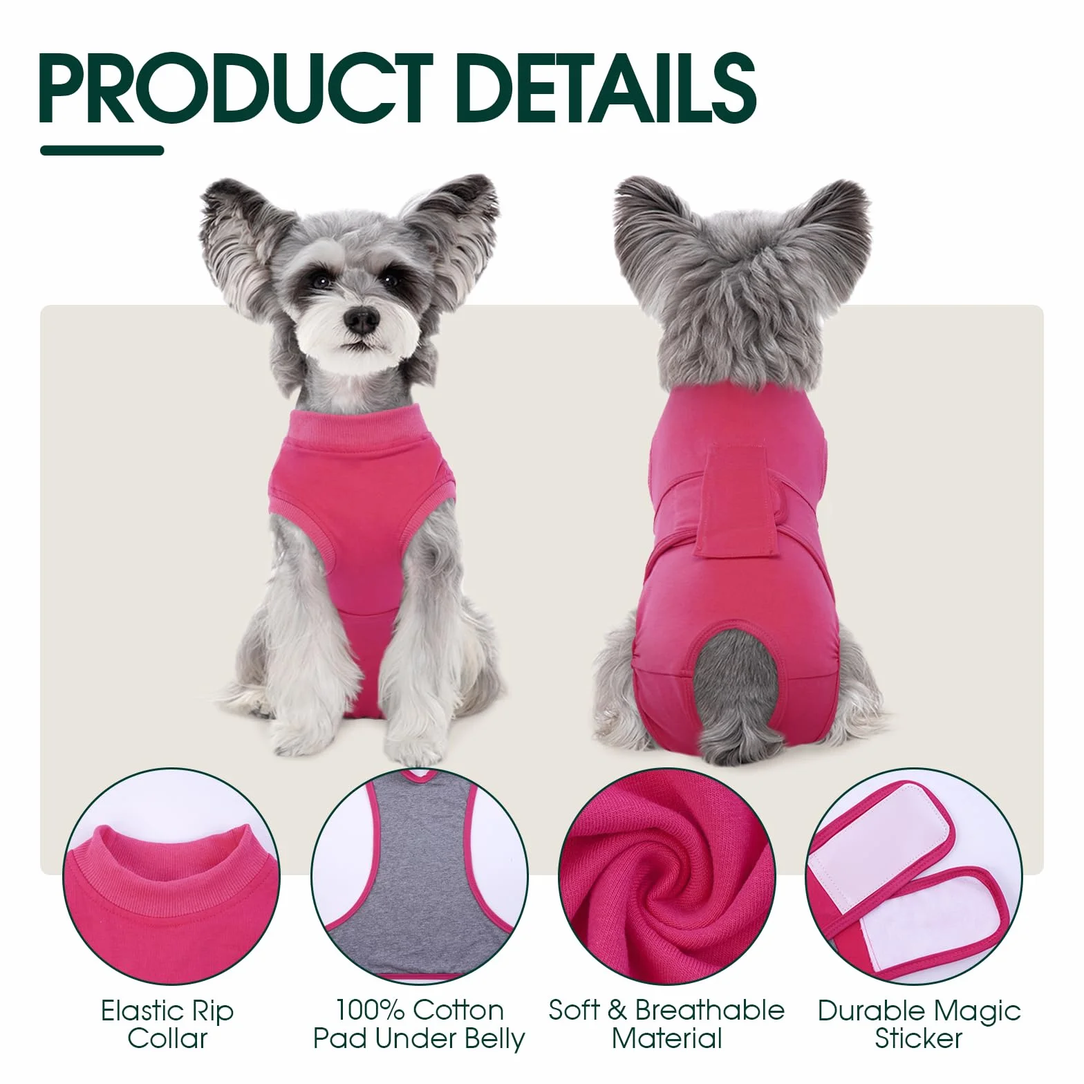 Kuoser Combinaison de récupération XXL pour chien après chirurgie - Gilet post-opératoire réglable rose