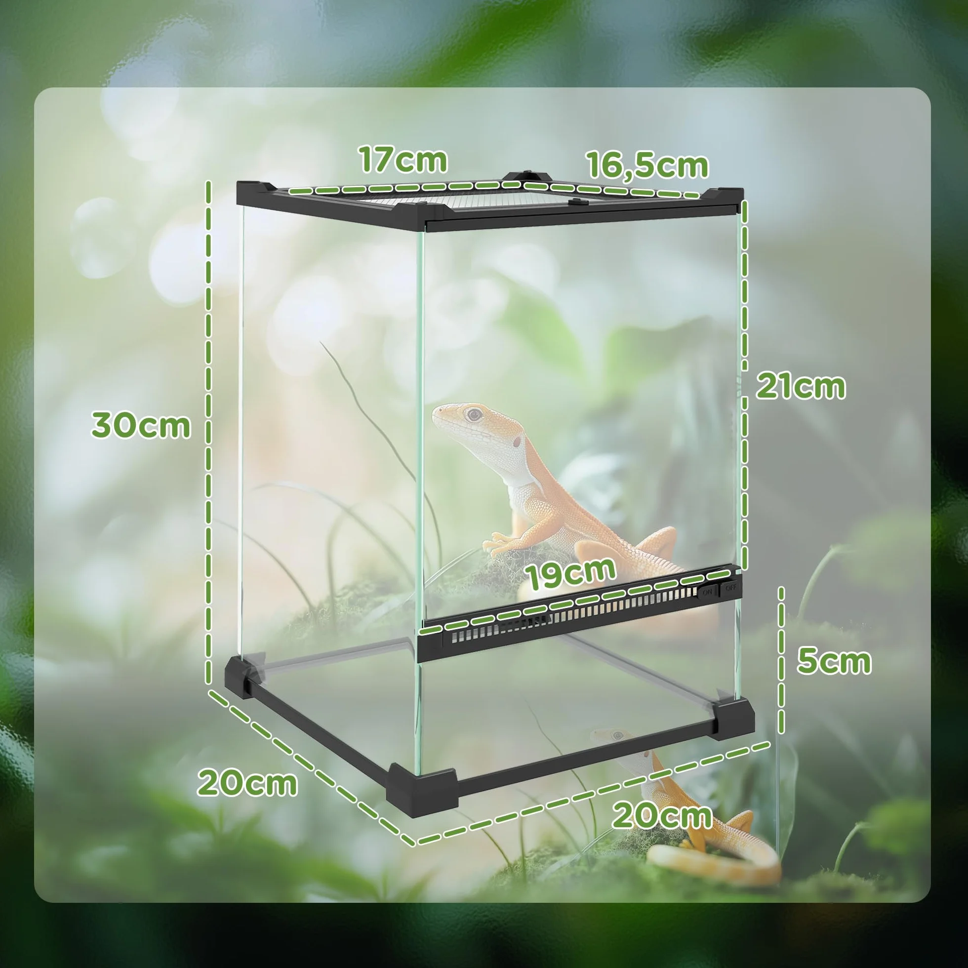 PawHut Terrarium en Verre pour Reptiles Vivarium 12 L avec Couvercle en Treillis métallique 20 x 20 x 30 cm Noir