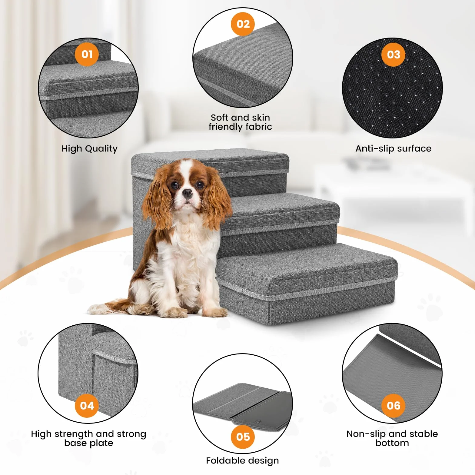 Sunowl Pliable Escalier Chien 3 Marches Extra Larges Rampe avec Rangement Surface Antidérapante