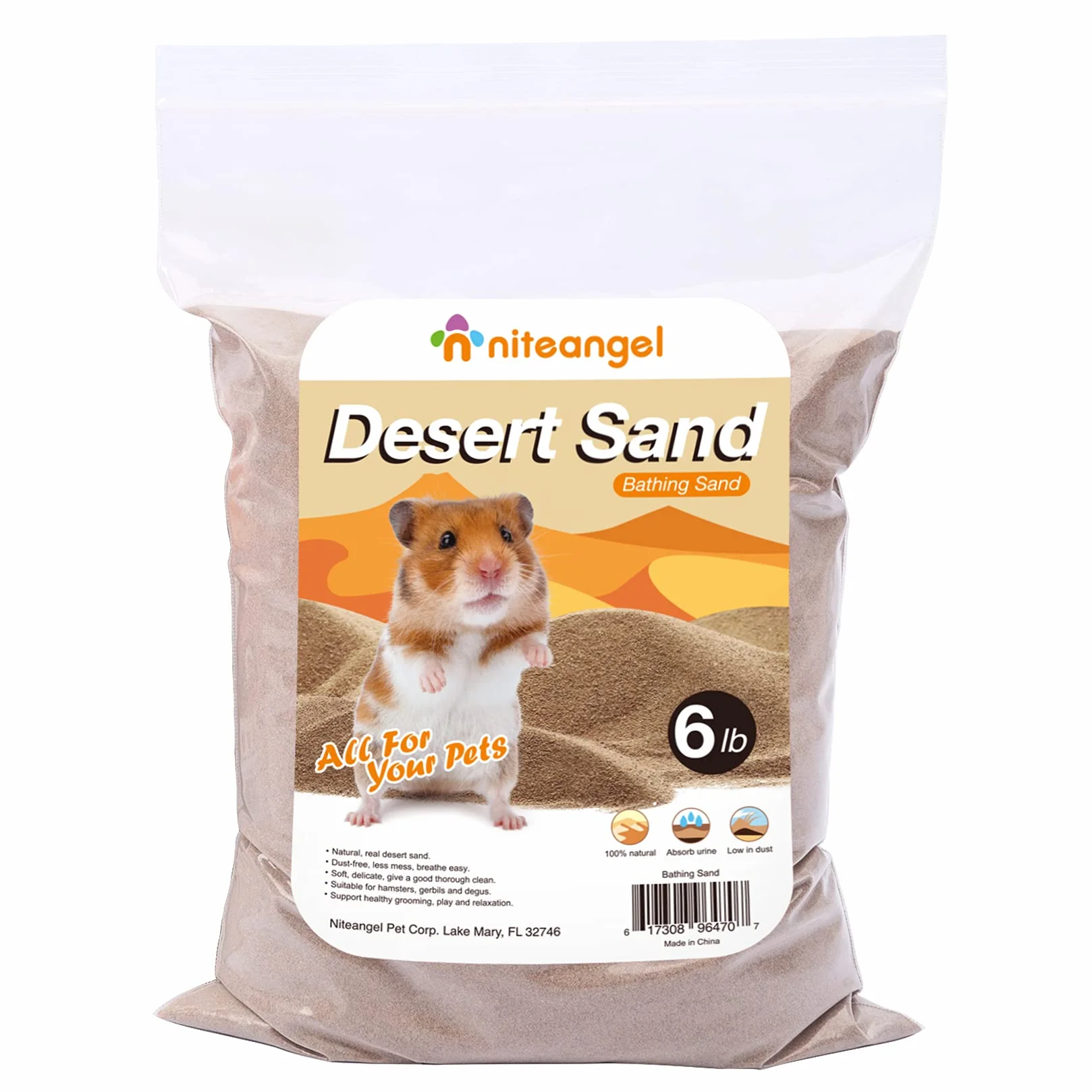 Niteangel Sable de Bain Désertique sans Poussière pour Hamsters, Chinchillas, Gerbilles, Souris, Dègues, 2.72 kg