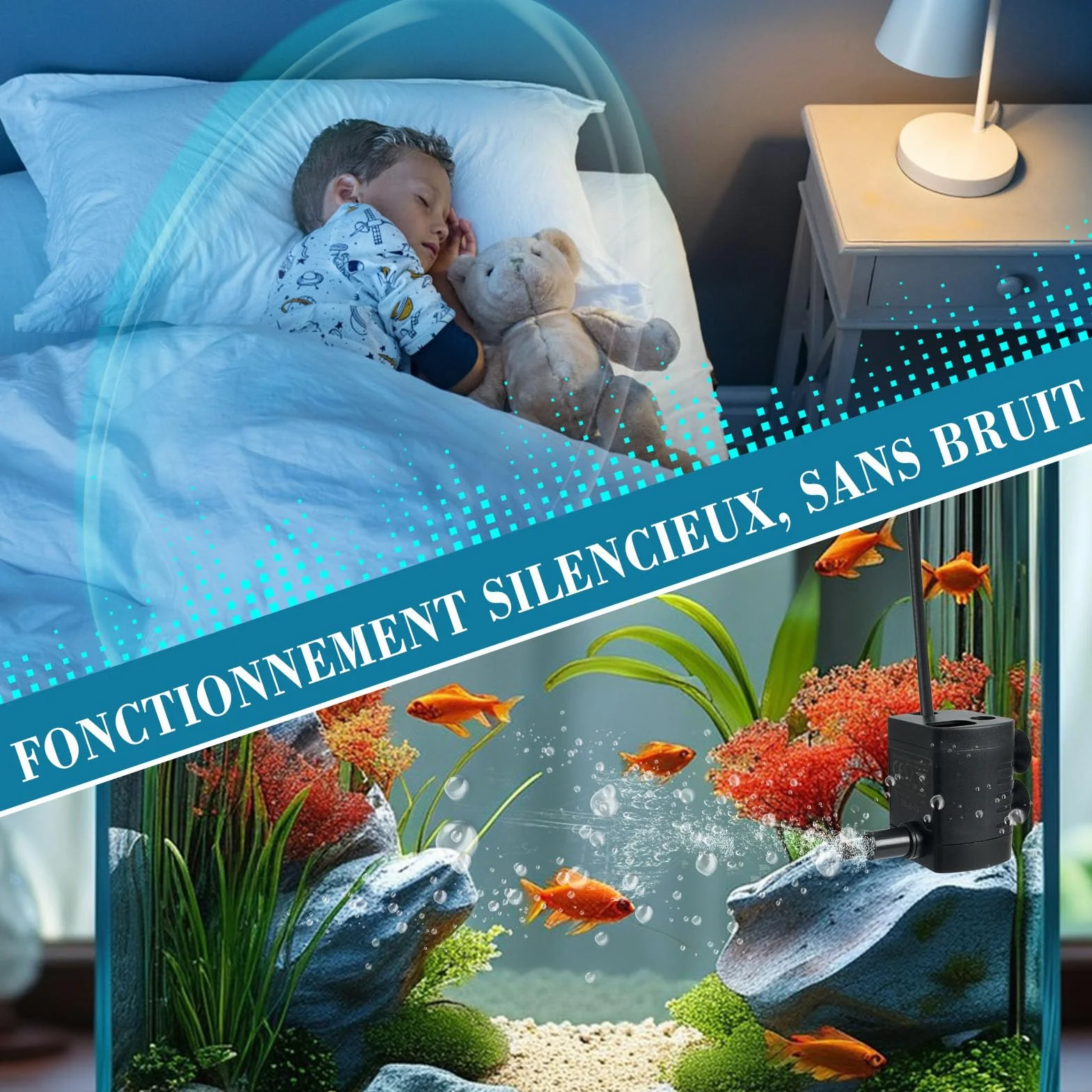 Pompe à eau aquarium silencieuse 200L/H réglable 1-3W USB