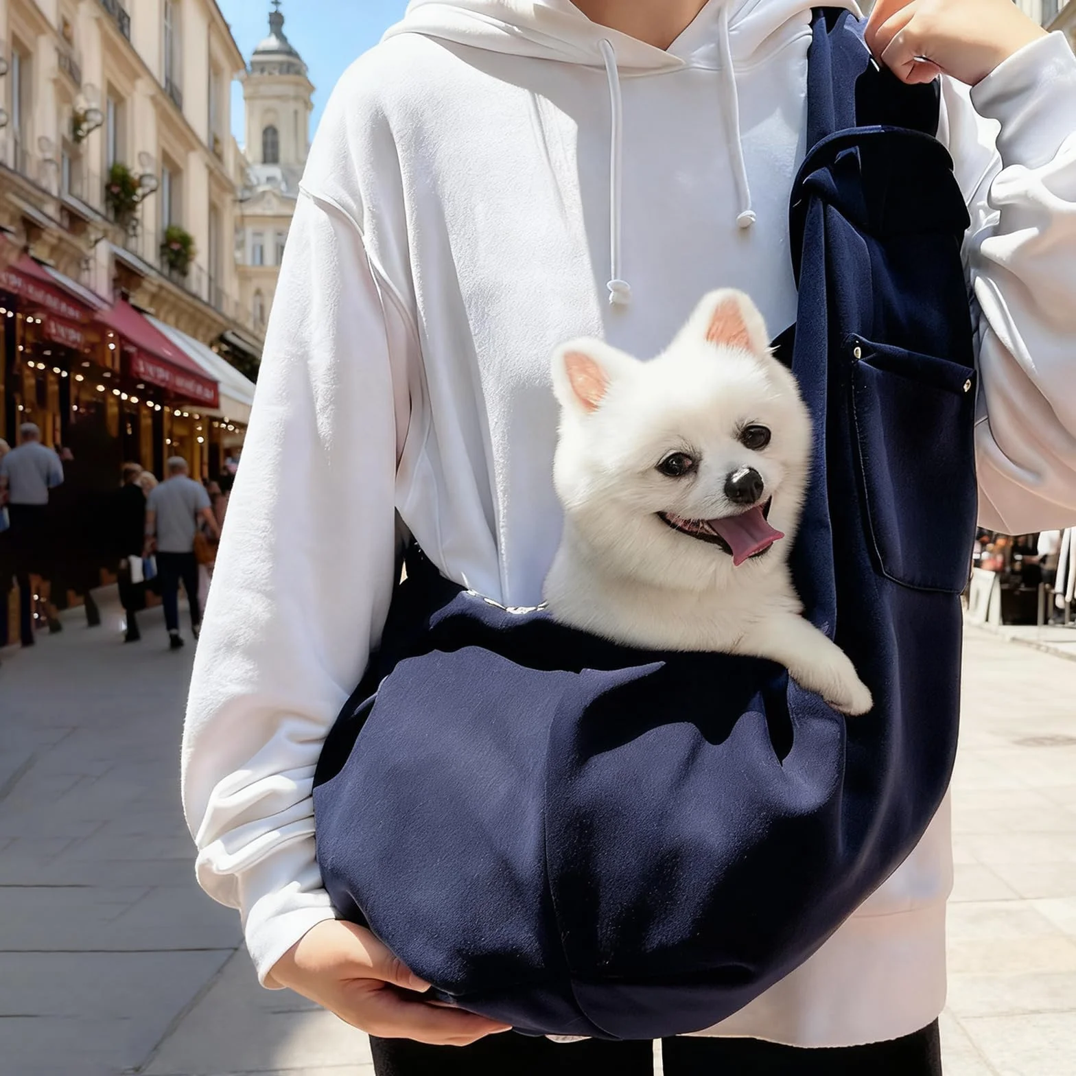 Sac Transport Petit Chien Bleu Marine Bandoulière Réversible Poche Animaux 6 kg
