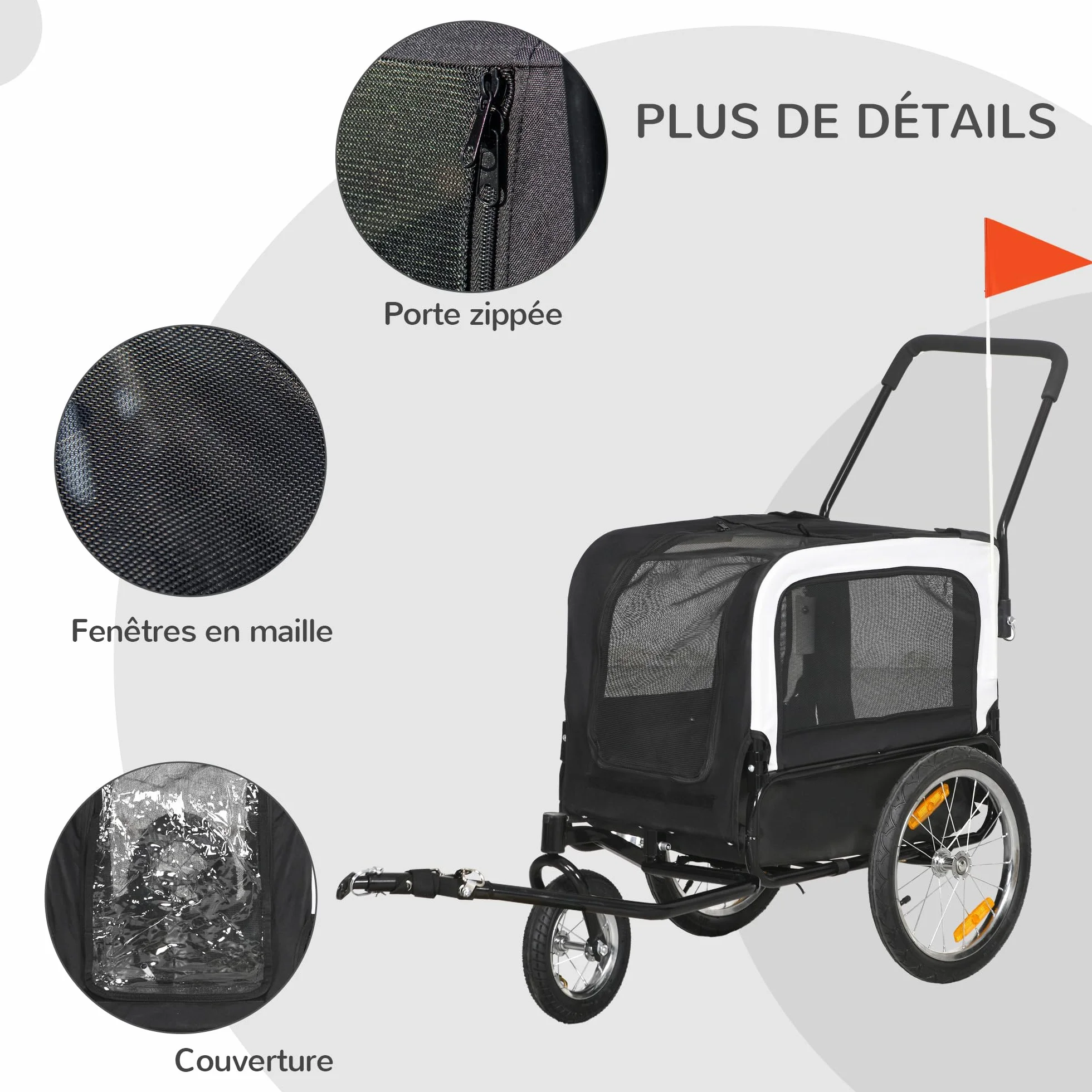 PawHut Remorque vélo Jogger 2 en 1 pour Animaux de Compagnie, remorque à vélo pour Chien, Noir