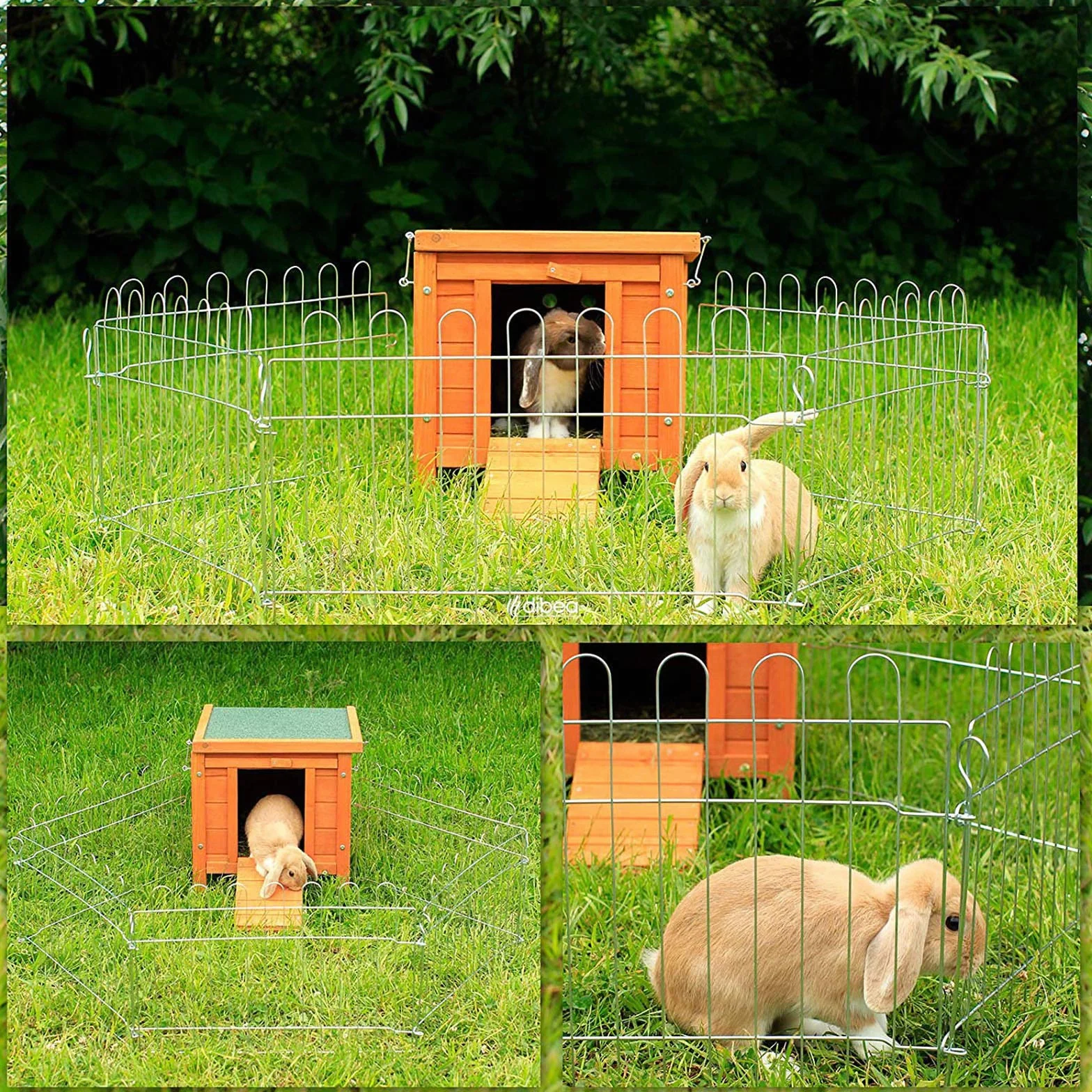 Clapier en Bois avec Deux Entrées 43x43x52 cm Toit Rabattable Bitume Hydrofuge Pieds Plastique