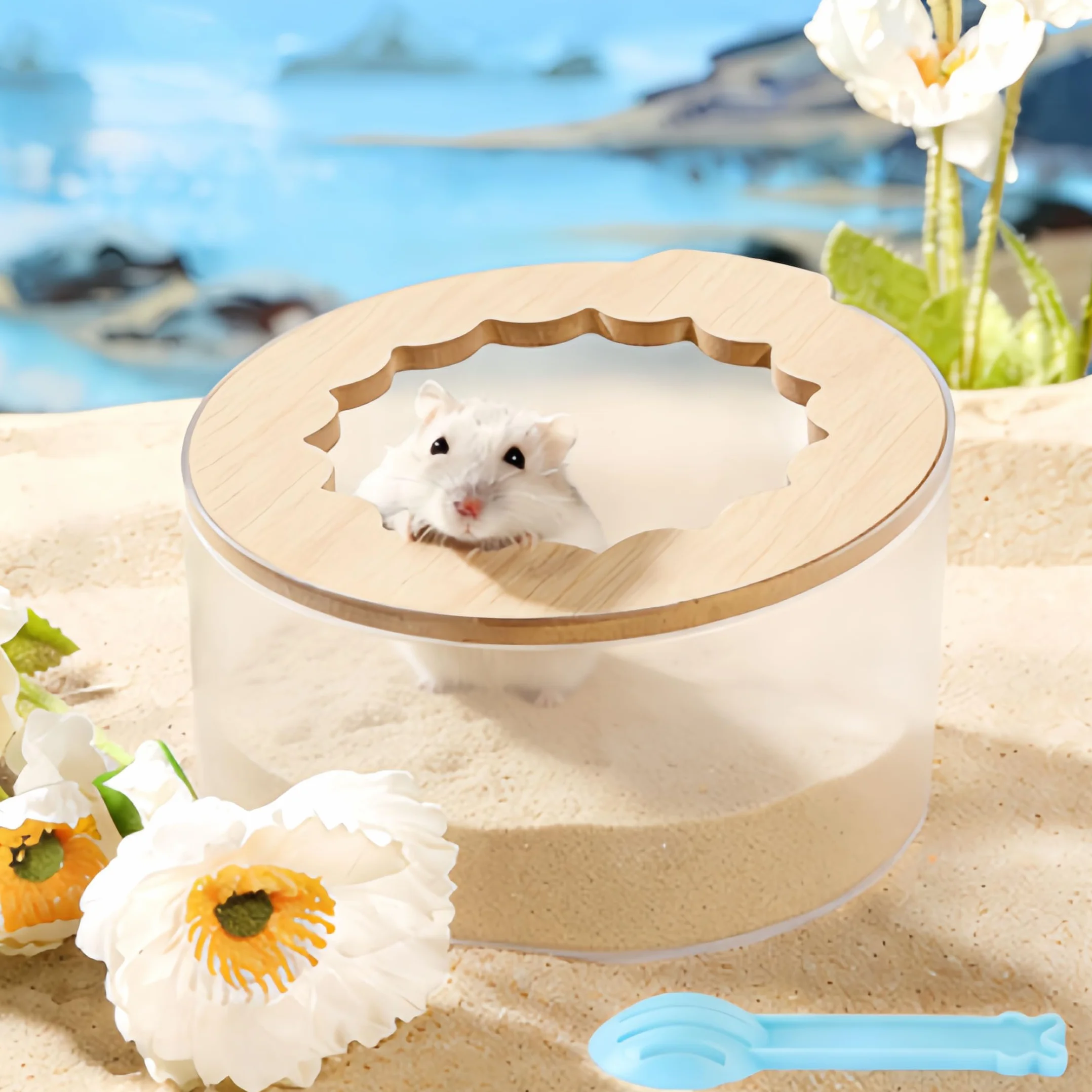 Marchul Baignoire Bain de Sable Hamster, Bac à Sable Hamster avec Pelle de Nettoyage, Toilette Salle de Bain Transparente pour Hamsters, Litière pour Hamsters Nain Hamsters Syrien Gerbille