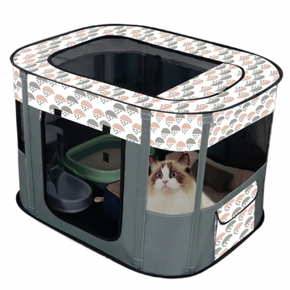 Parc Pliable pour Animaux de Compagnie, Chenil Tente pour Chien Chat, 90x70cm Gris