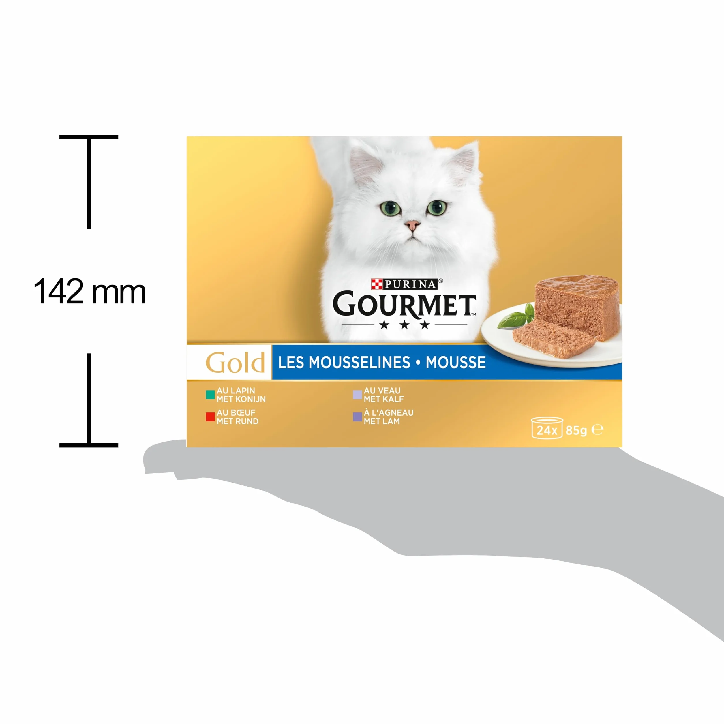 GOURMET GOLD Chat Les Mousselines Aliment Complet pour Chat Adulte Lapin Bœuf Veau Agneau Boite Lot de 4 (24x 85 g)