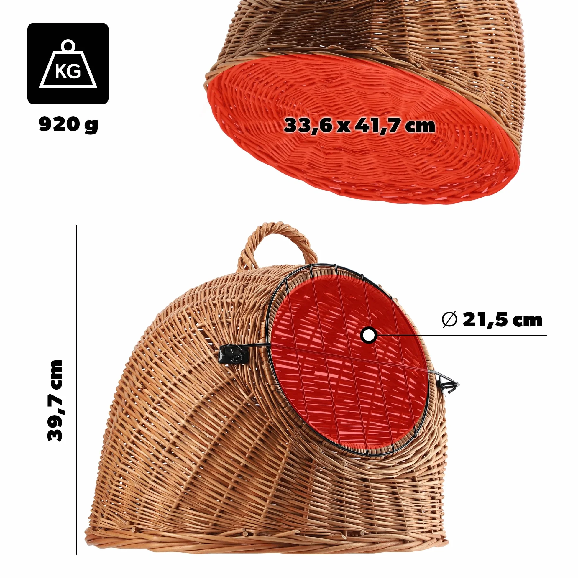 KADAX Panier de Transport pour Animaux en Osier avec Poignée et Fermeture - Chat et Animaux de Compagnie (35 x 40 cm)