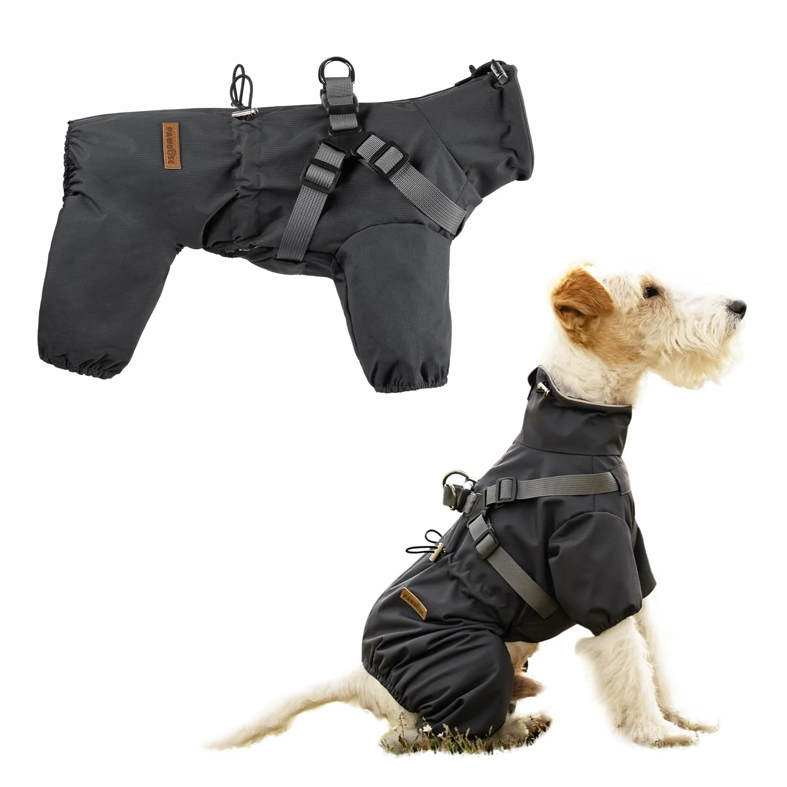 PAWBOSE Imperméable Chien Réfléchissant Harnais 4 Jambes Taille M Gris