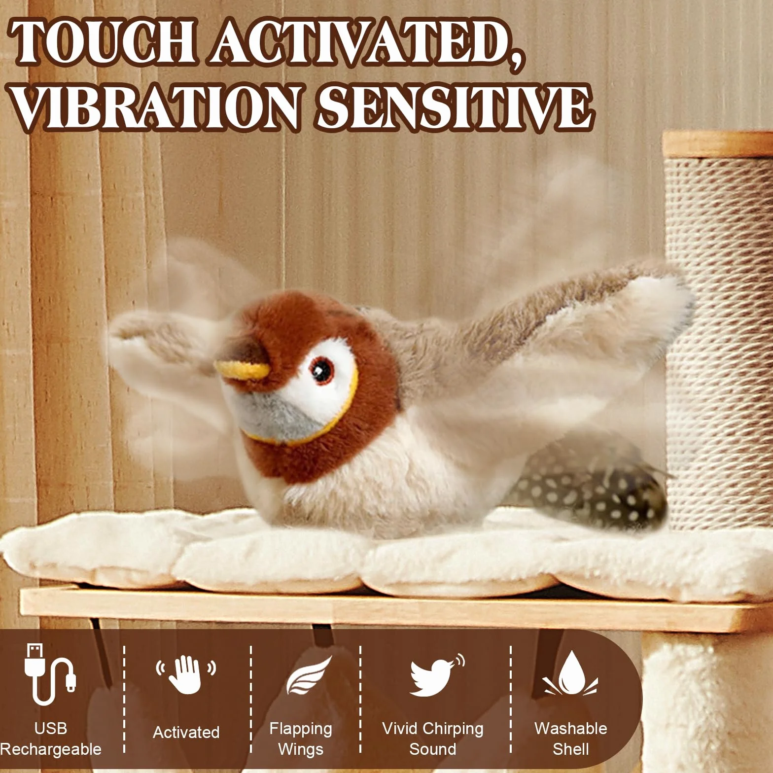 Oiseau Volant Chat Jouet Interactif Ailes Battantes Rechargeable Lavable Intérieur Chaton Adulte