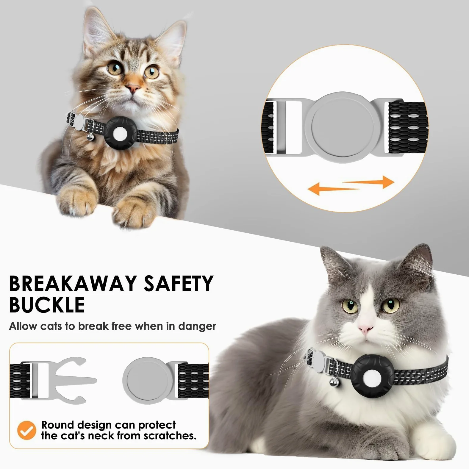 Traqueur GPS pour chat, sans frais mensuels, compatible avec Apple Find My App (uniquement iOS), collier de suivi étanche pour chat avec cloche et boucle élastique de sécurité, emplacement en temps